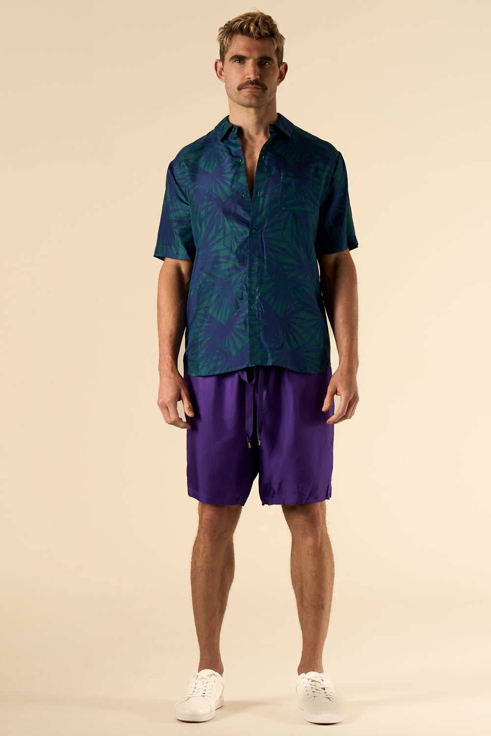 Boyfriend Silk Shirt Blue Palm 