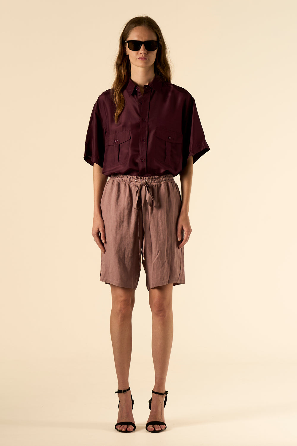 Safari Double Pocket Silk Shirt Burgundy 