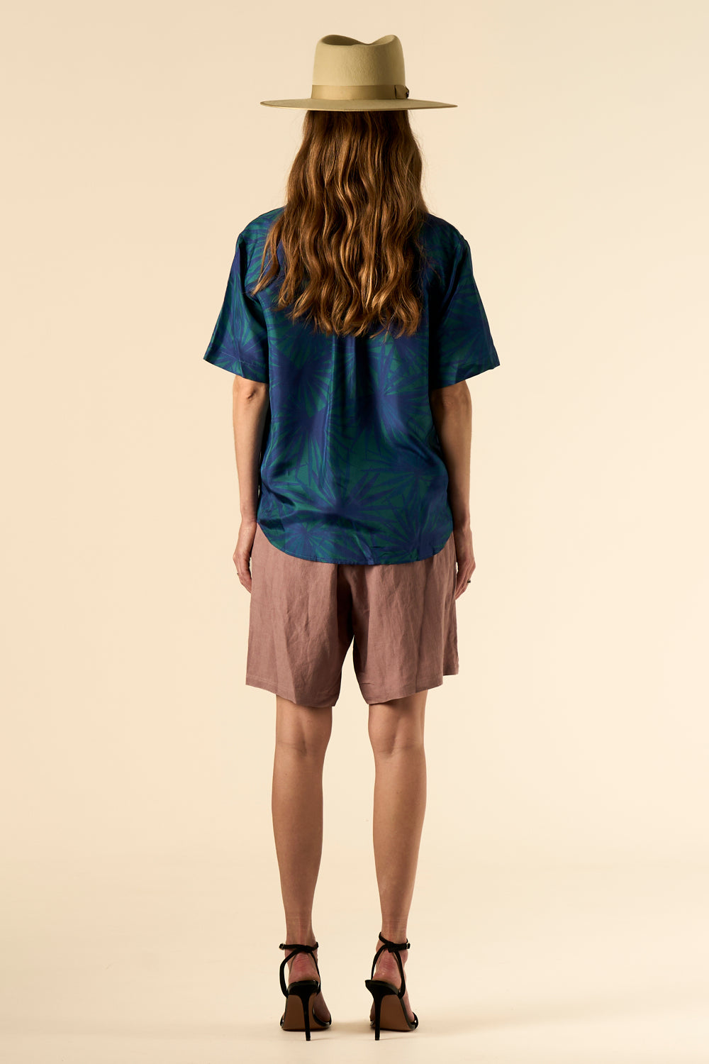 Boyfriend Silk Shirt Blue Palm 