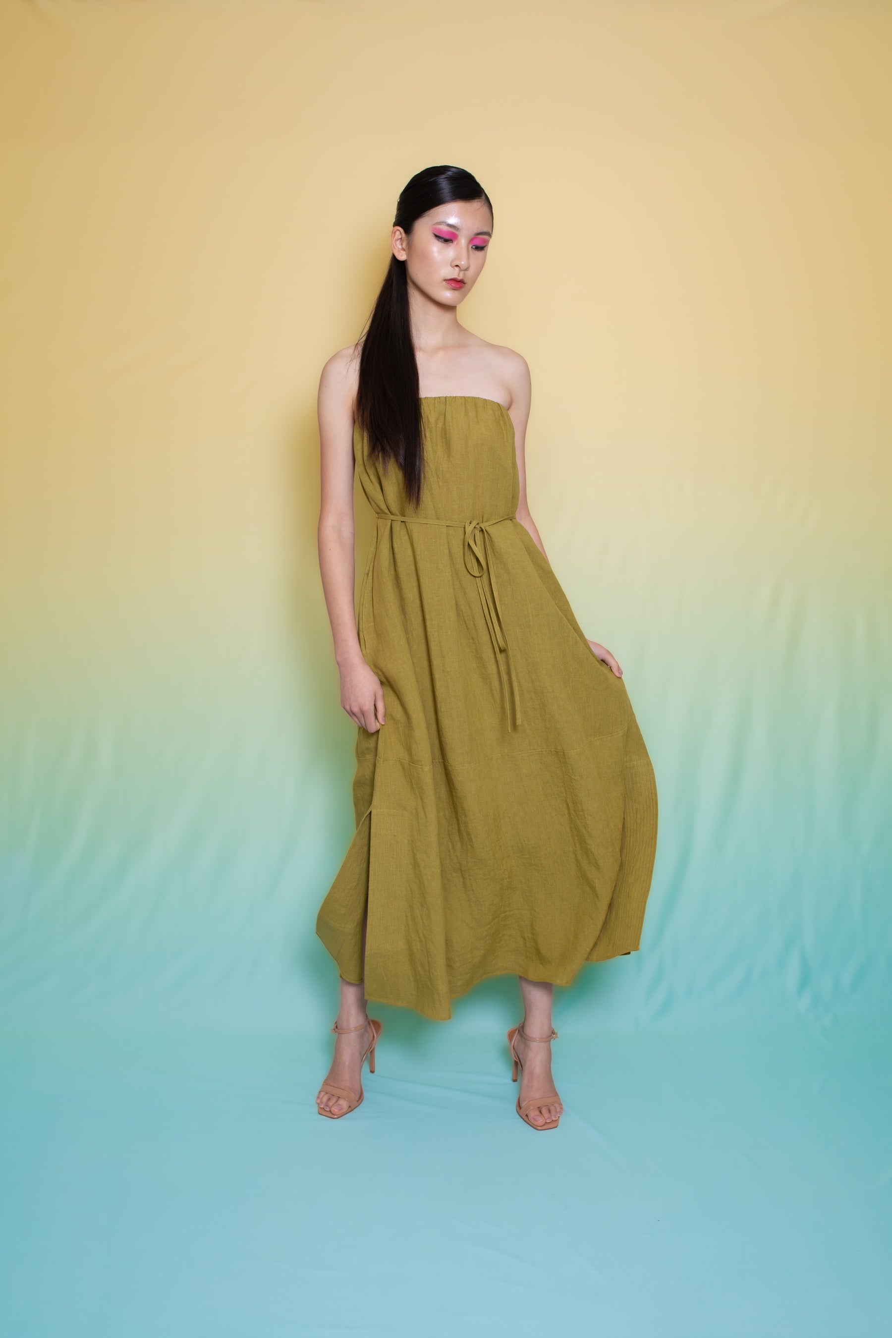 Antibes Linen Dress Bustier Tie Pistachio