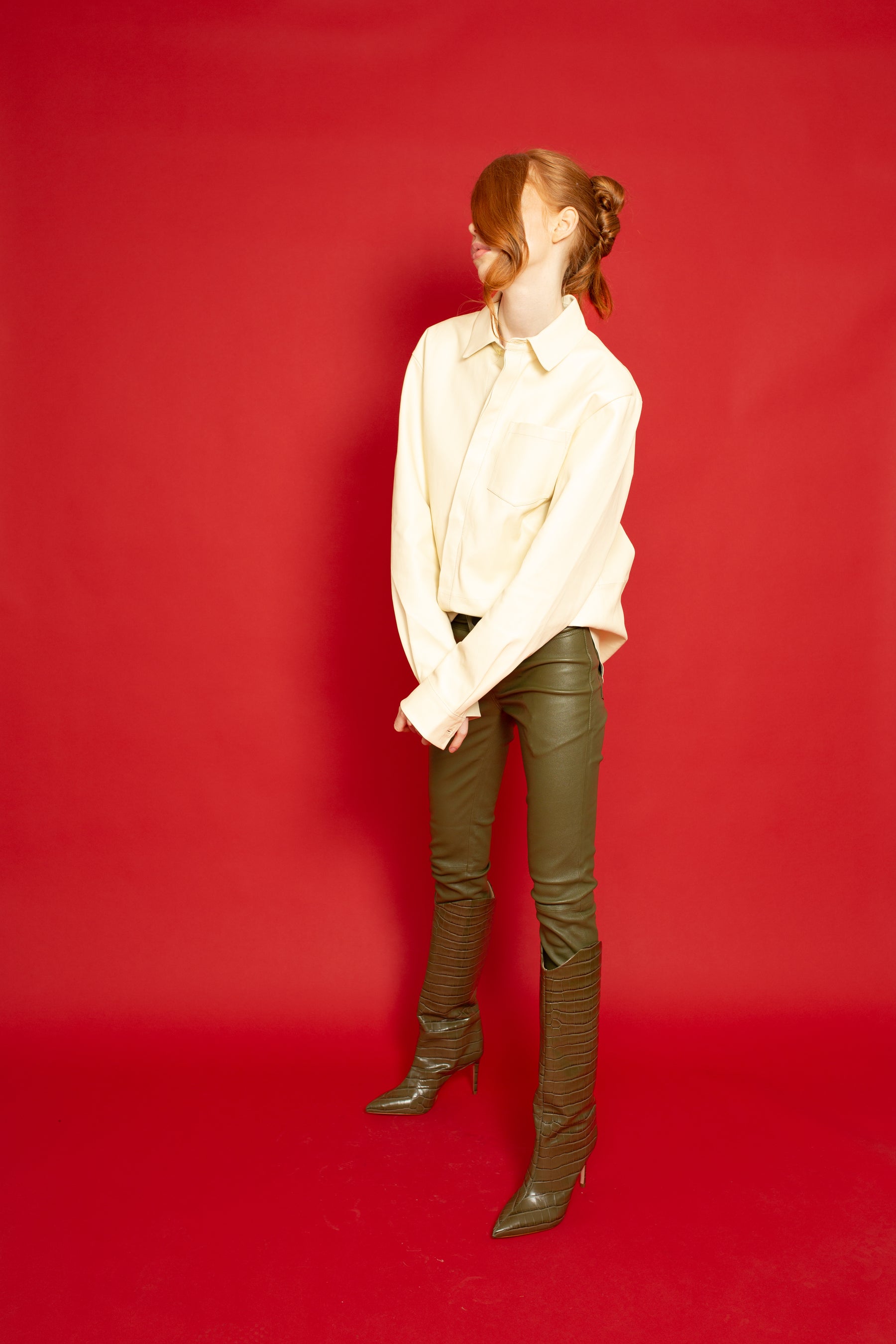 Leather Stretch Pants Army Green 