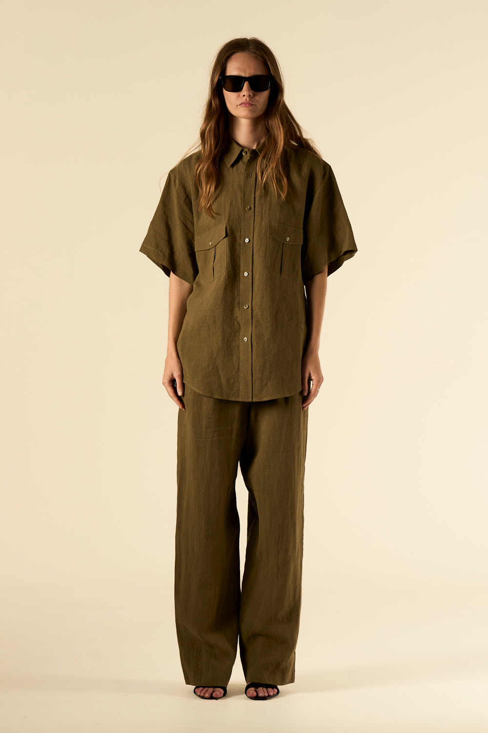Safari Double Pocket Linen Shirt Khaki 