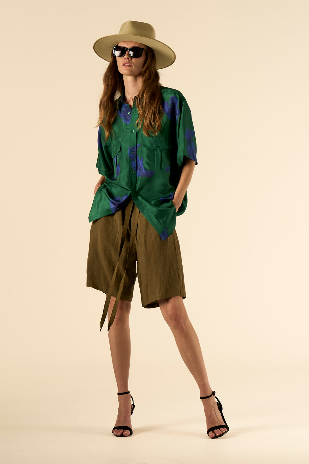 Safari Double Pocket Silk Shirt Emerald Hawaii 