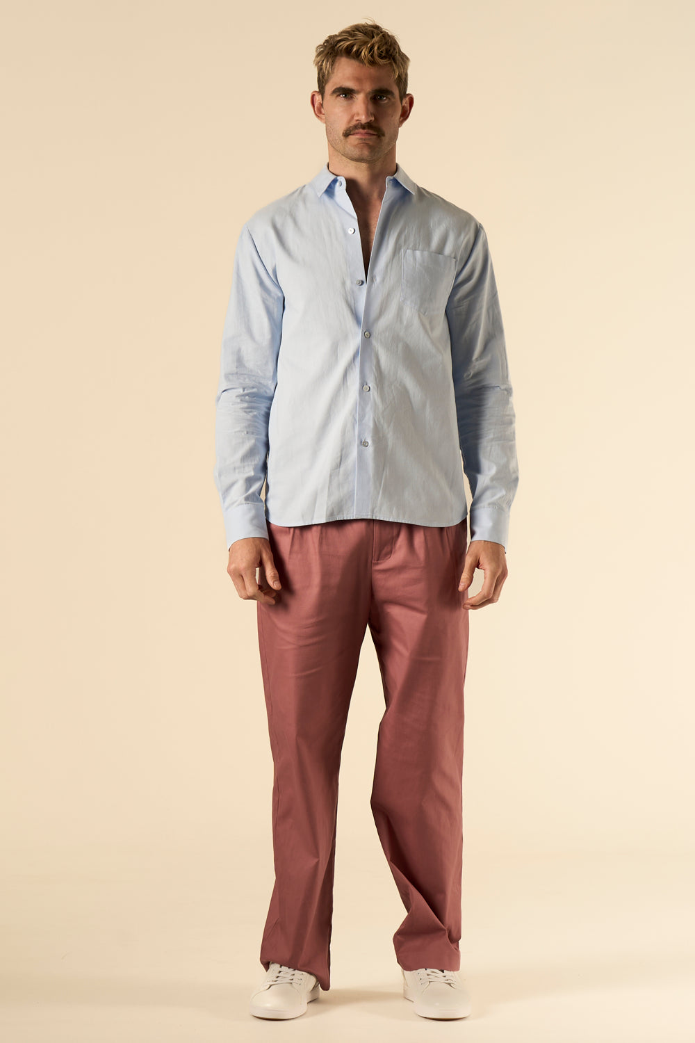 Ruben Long Sleeve Cotton Shirt Pale Blue 