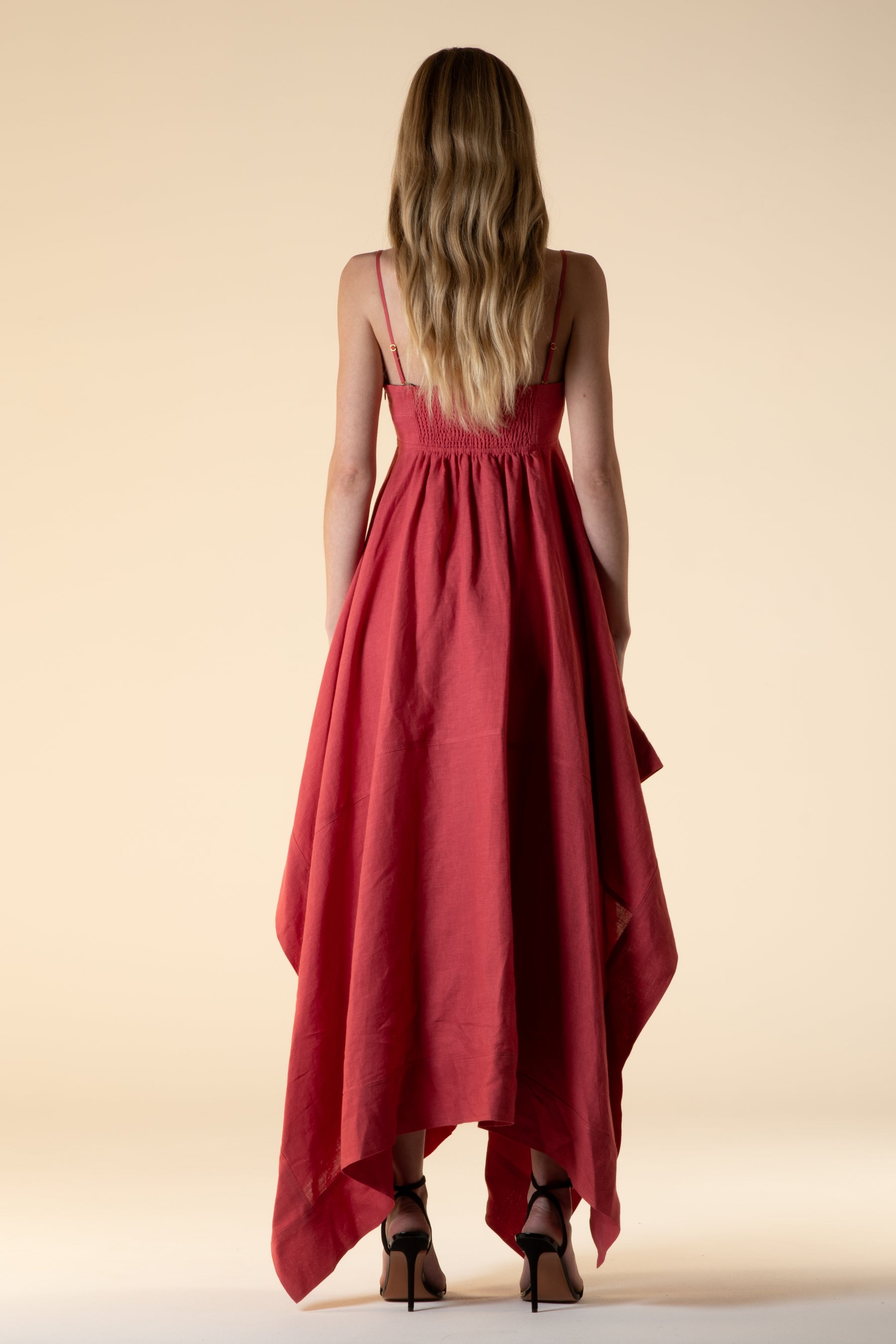 Tamaris Linen Scarf Edge Dress Raspberry
