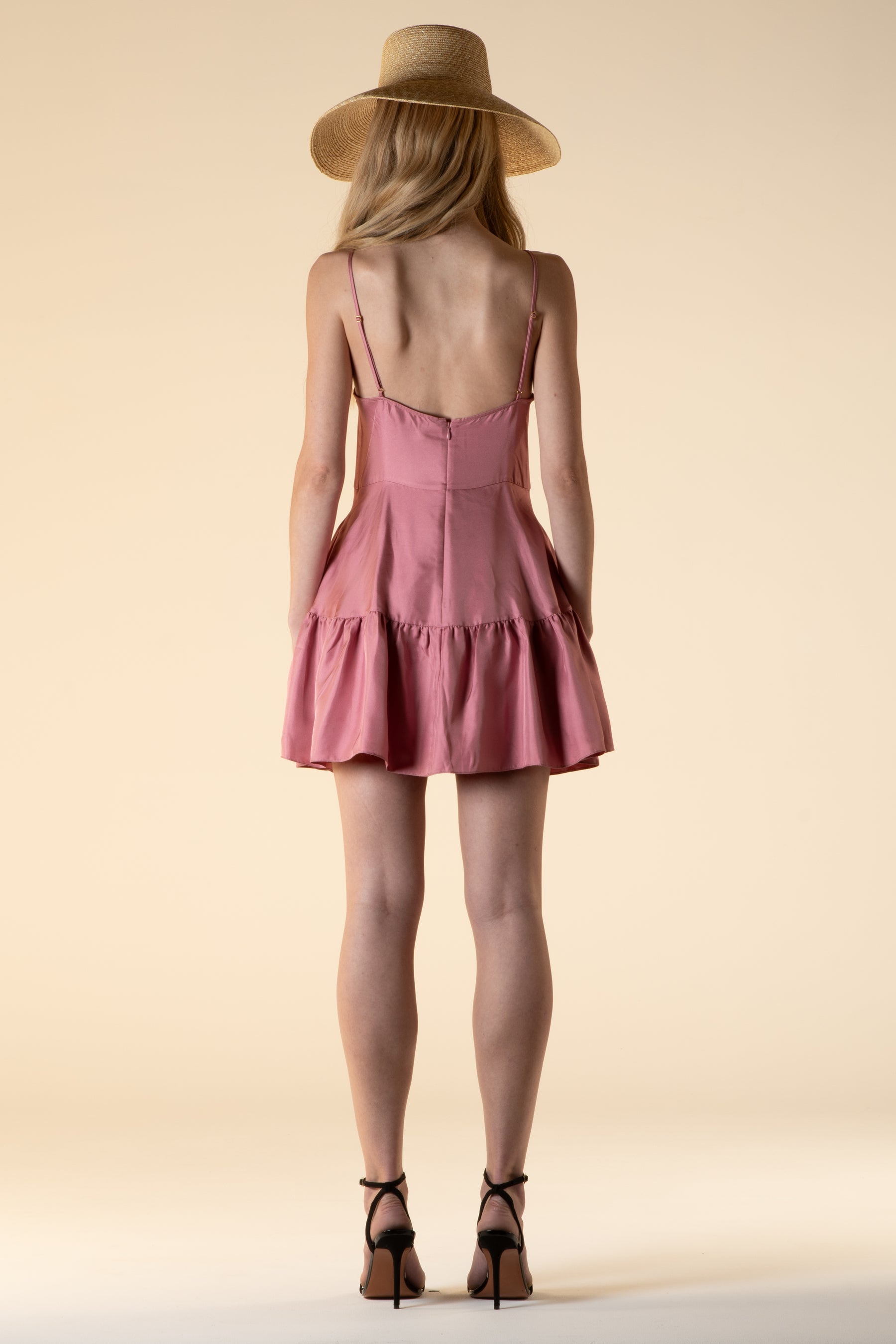 Del Mar Silk Short Dress Peach