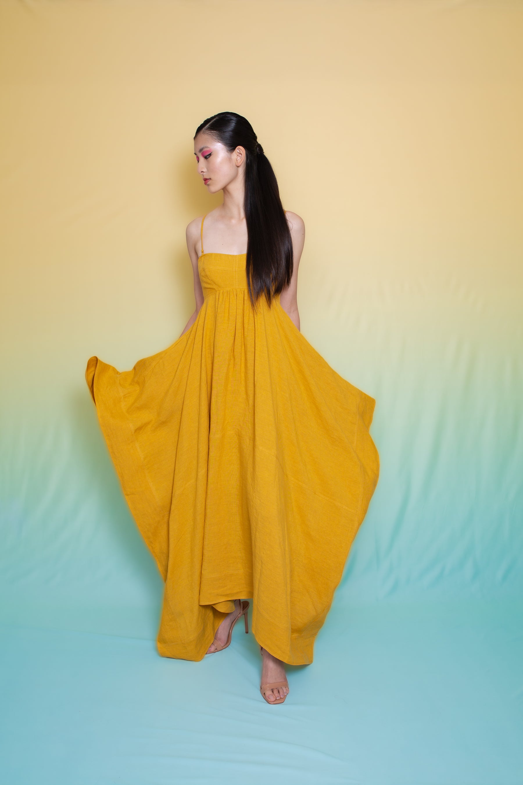 Tamaris Linen Scarf Edge Dress Gold