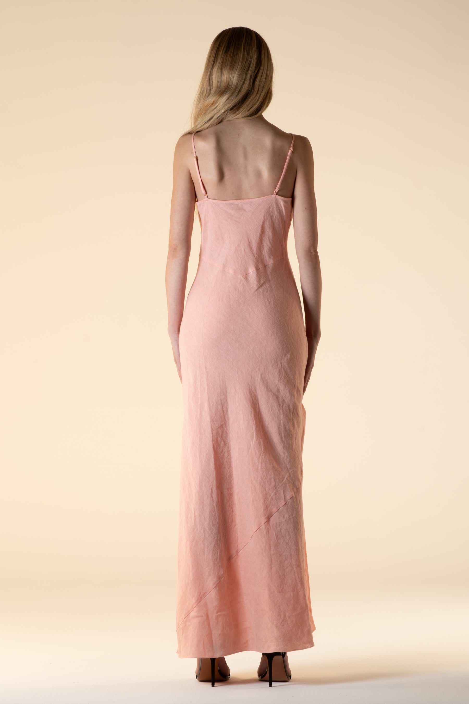 Lotus Bias Cut Linen Slip Dress Peony