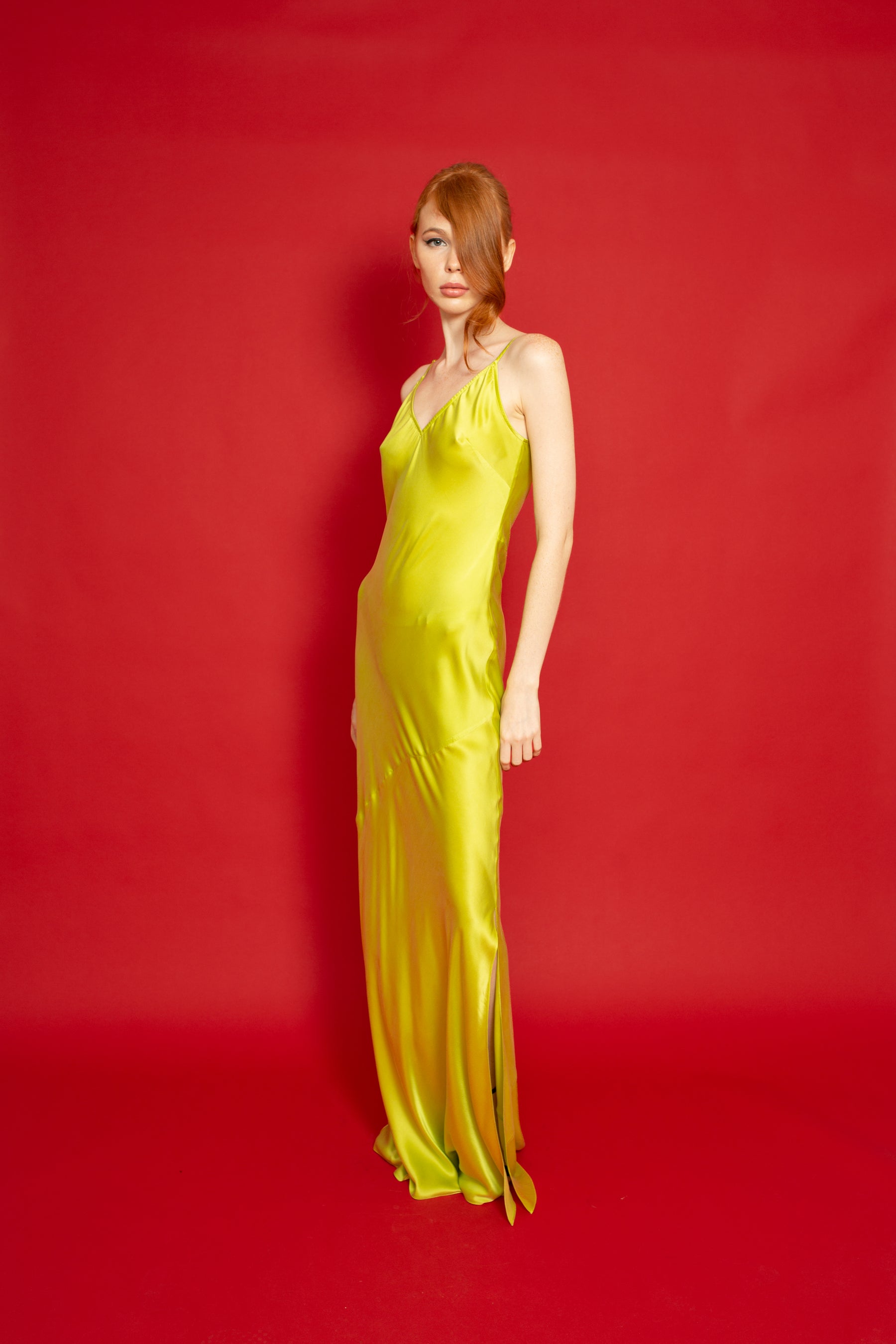 Lotus Bias Cut Silk Slip Dress Acid