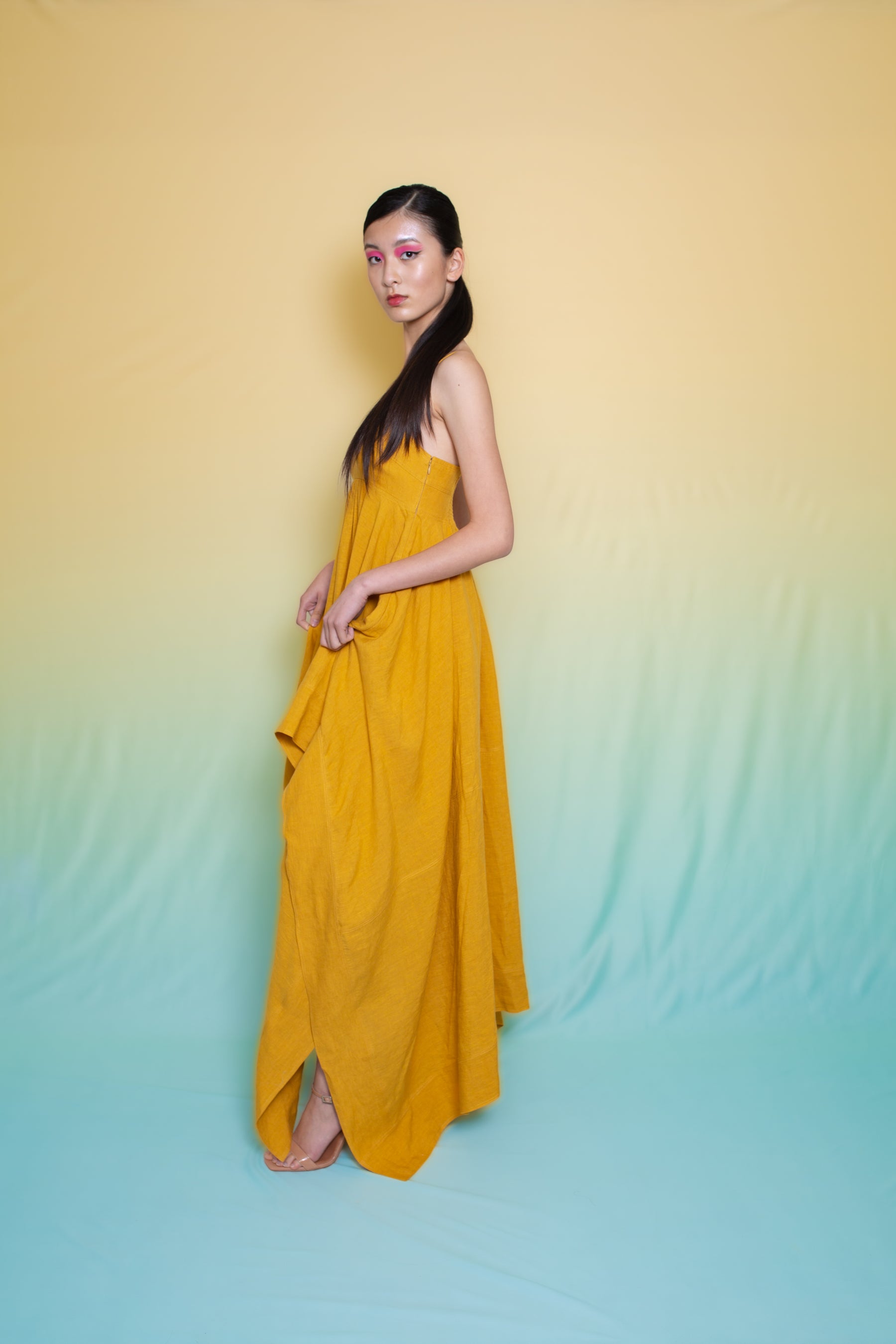 Tamaris Linen Scarf Edge Dress Gold