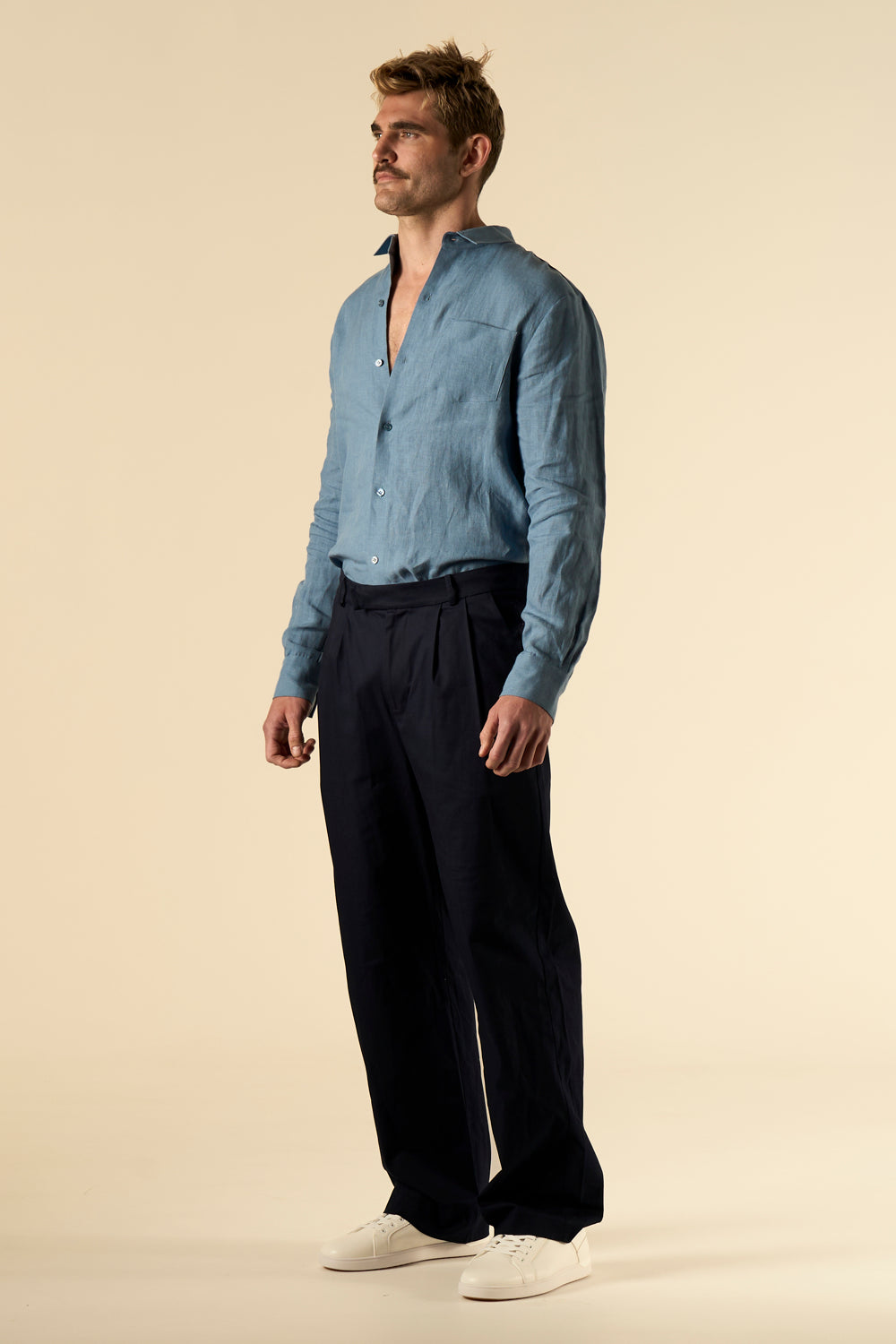 Ruben Long Sleeve Linen Shirt Blue 