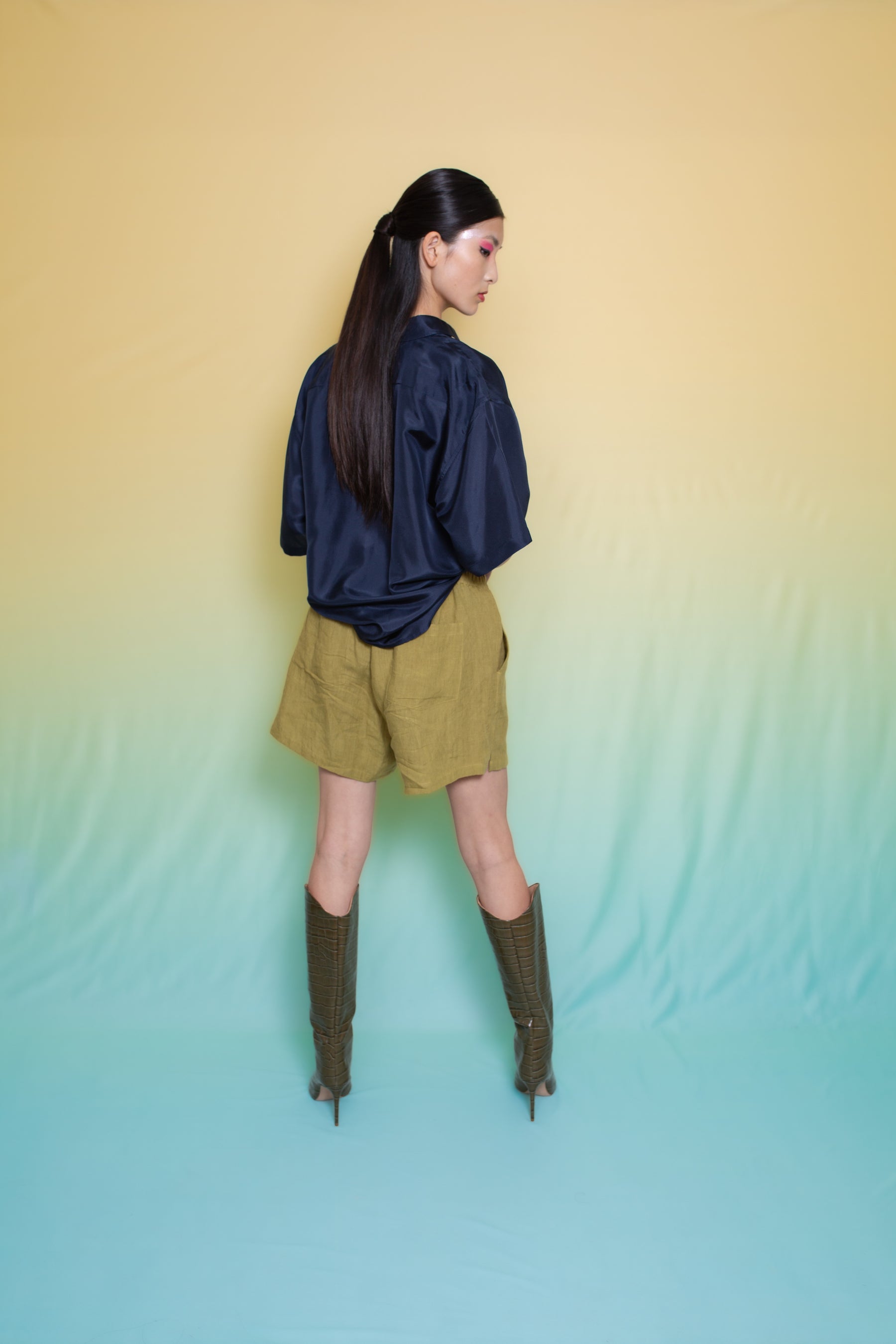 Safari Double Pocket Silk Shirt Ink 