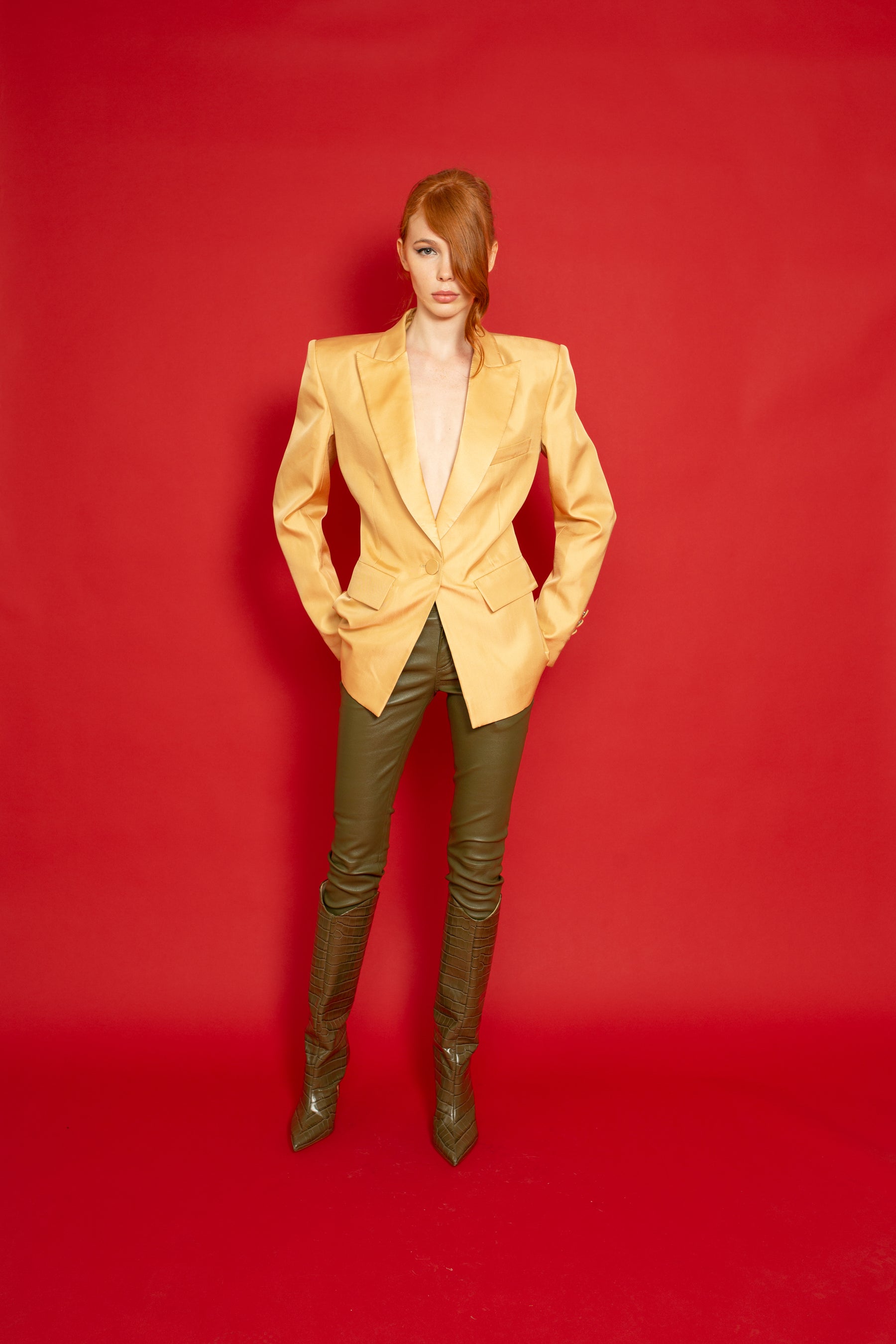 Leather Stretch Leggings Army Green 