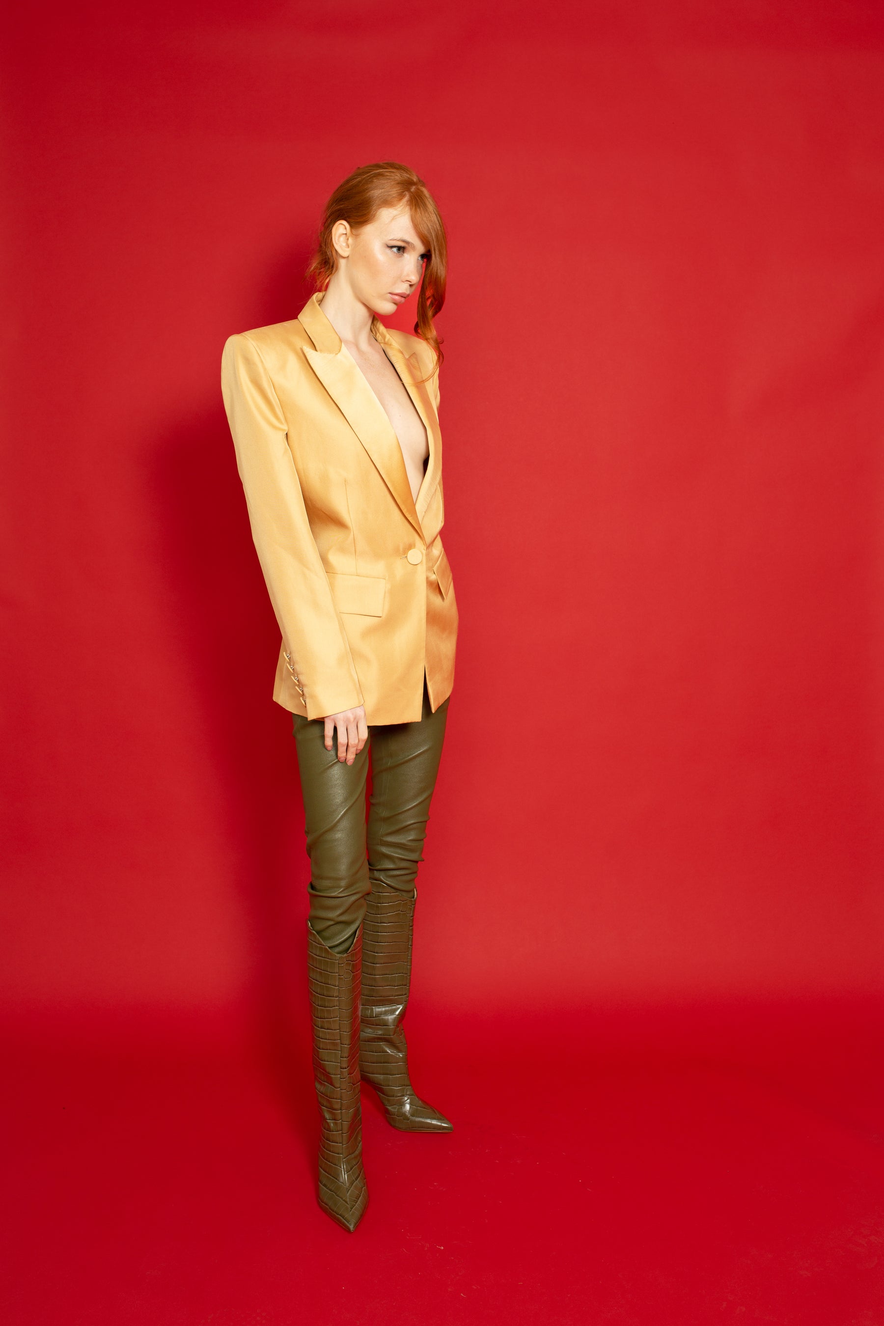 Leather Stretch Pants Army Green 