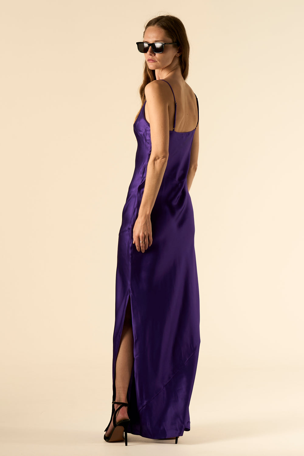 Lotus Bias Cut Silk Slip Dress Violet