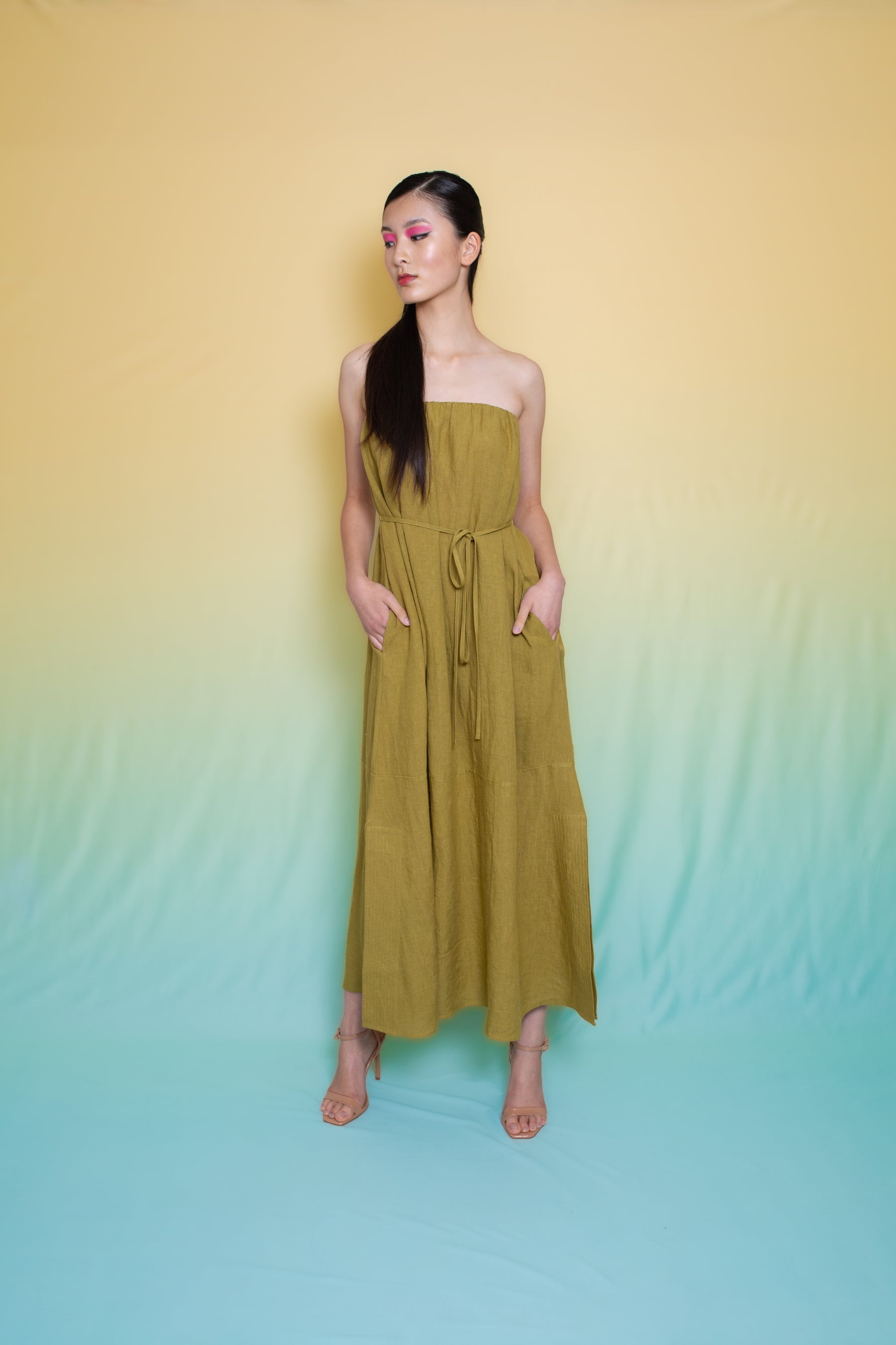 Antibes Linen Dress Bustier Tie Pistachio