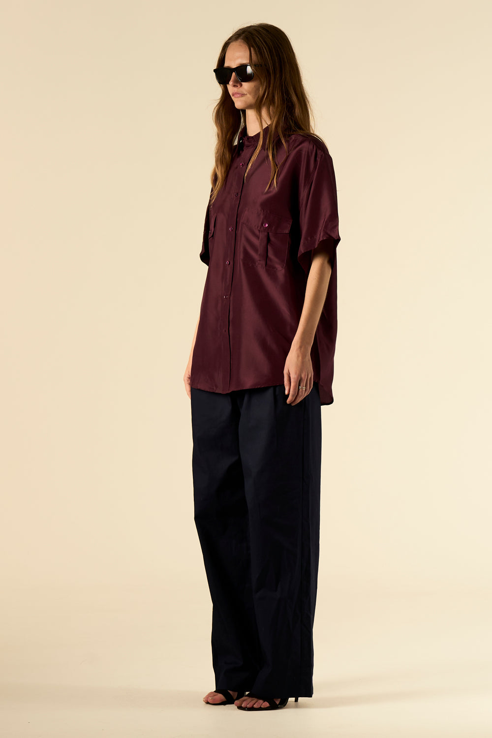 Safari Double Pocket Silk Shirt Burgundy 