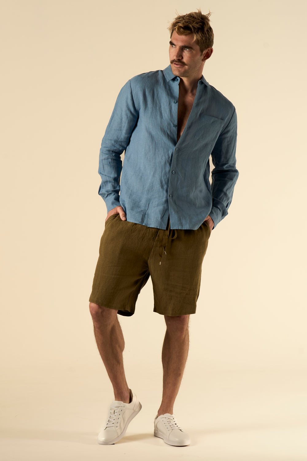 Basketball Linen Short Khaki 