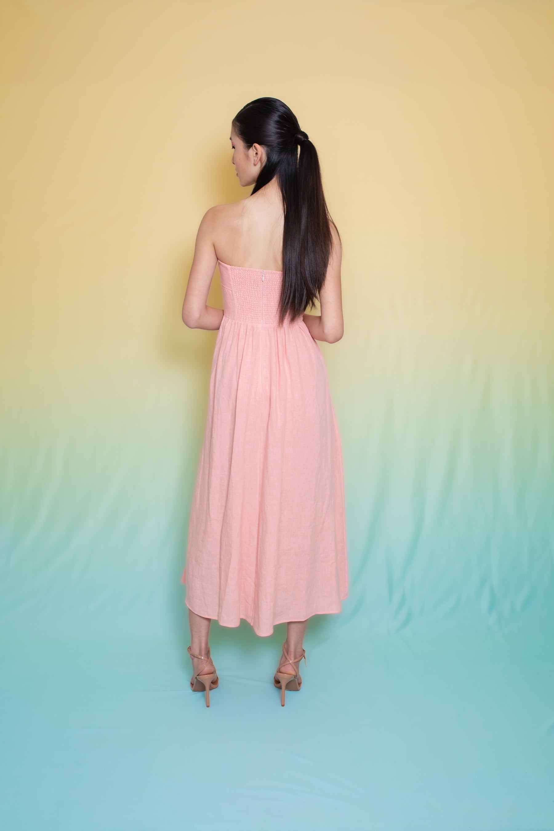 Carmel Linen A-Line Bustier Dress Peony