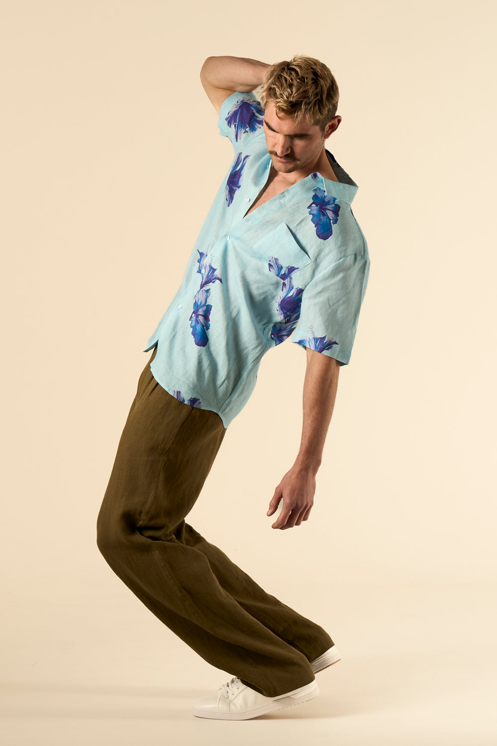 Boyfriend Linen Shirt Pale Blue Hawaii 