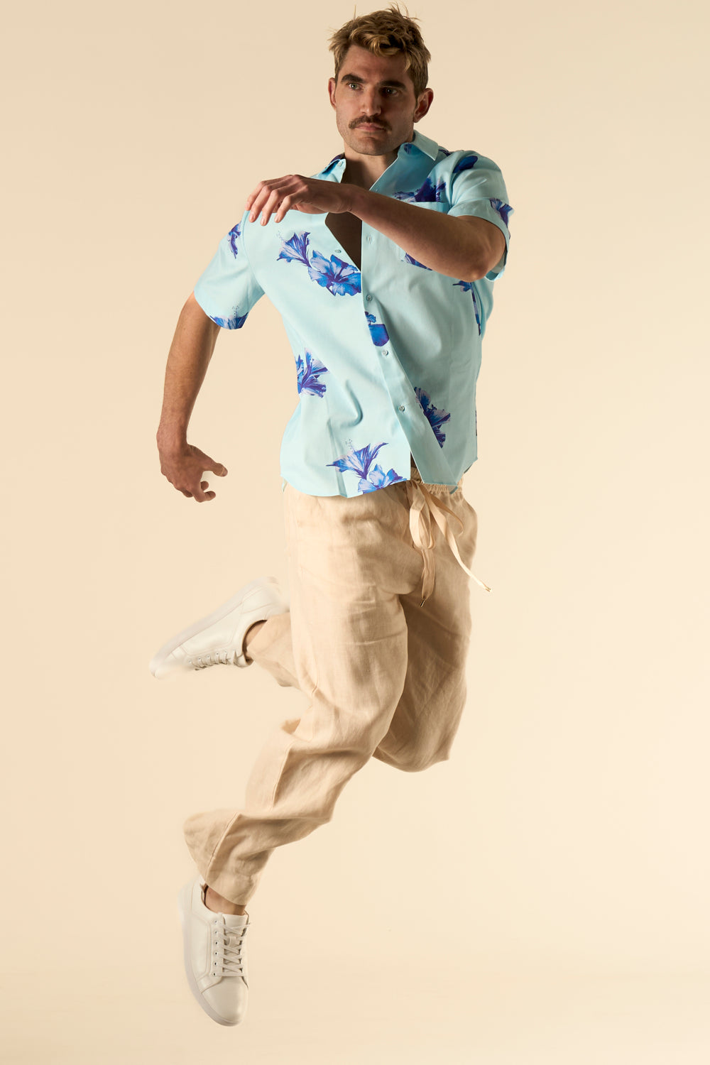 Boyfriend Cotton Shirt Pale Blue Hawaii 
