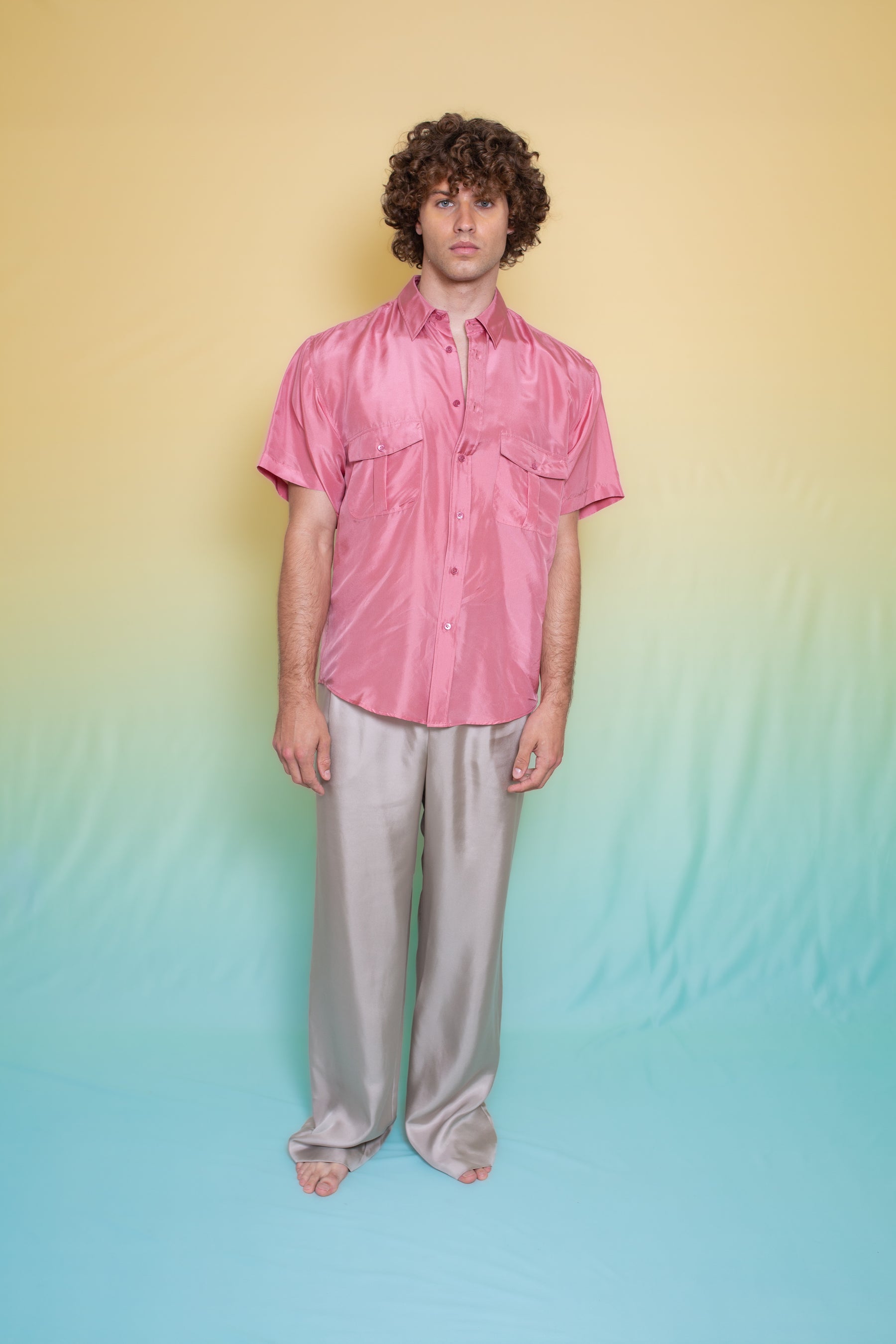 Safari Double Pocket Silk Shirt Peach 