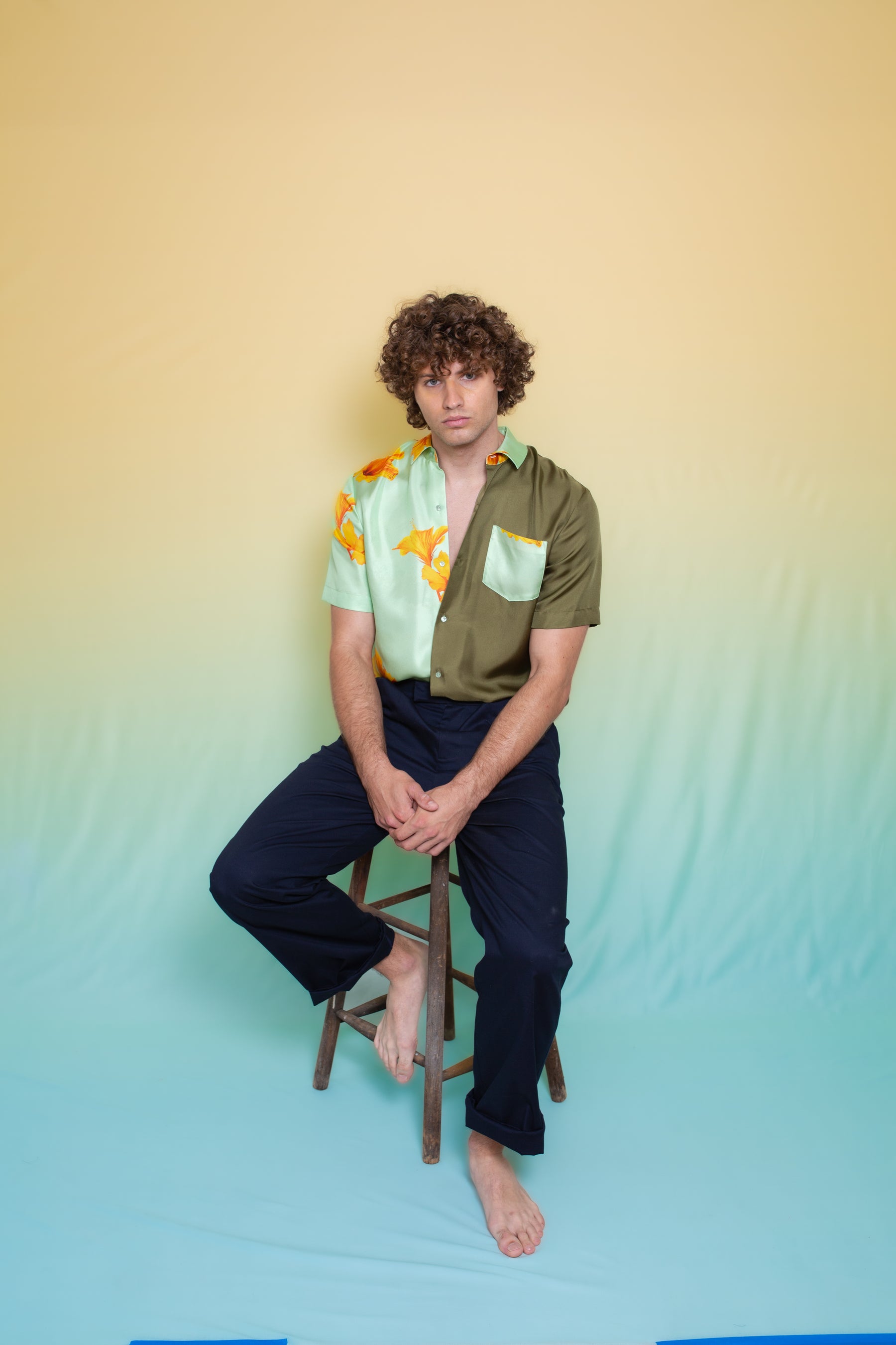 Half & Half Silk Shirt Pistachio Hawaii 