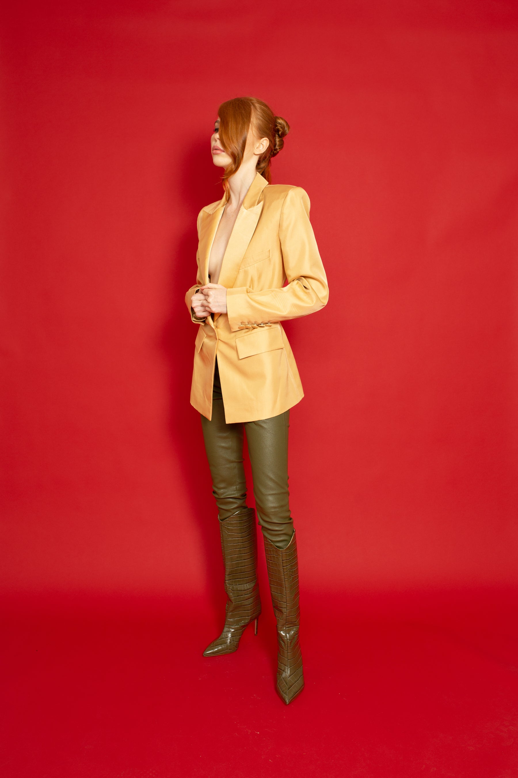 Leather Stretch Leggings Army Green 