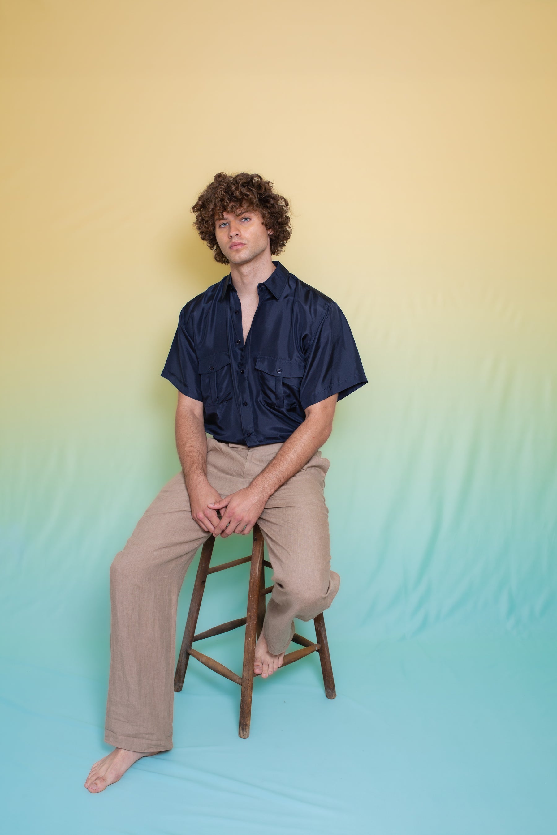 Safari Double Pocket Silk Shirt Ink 