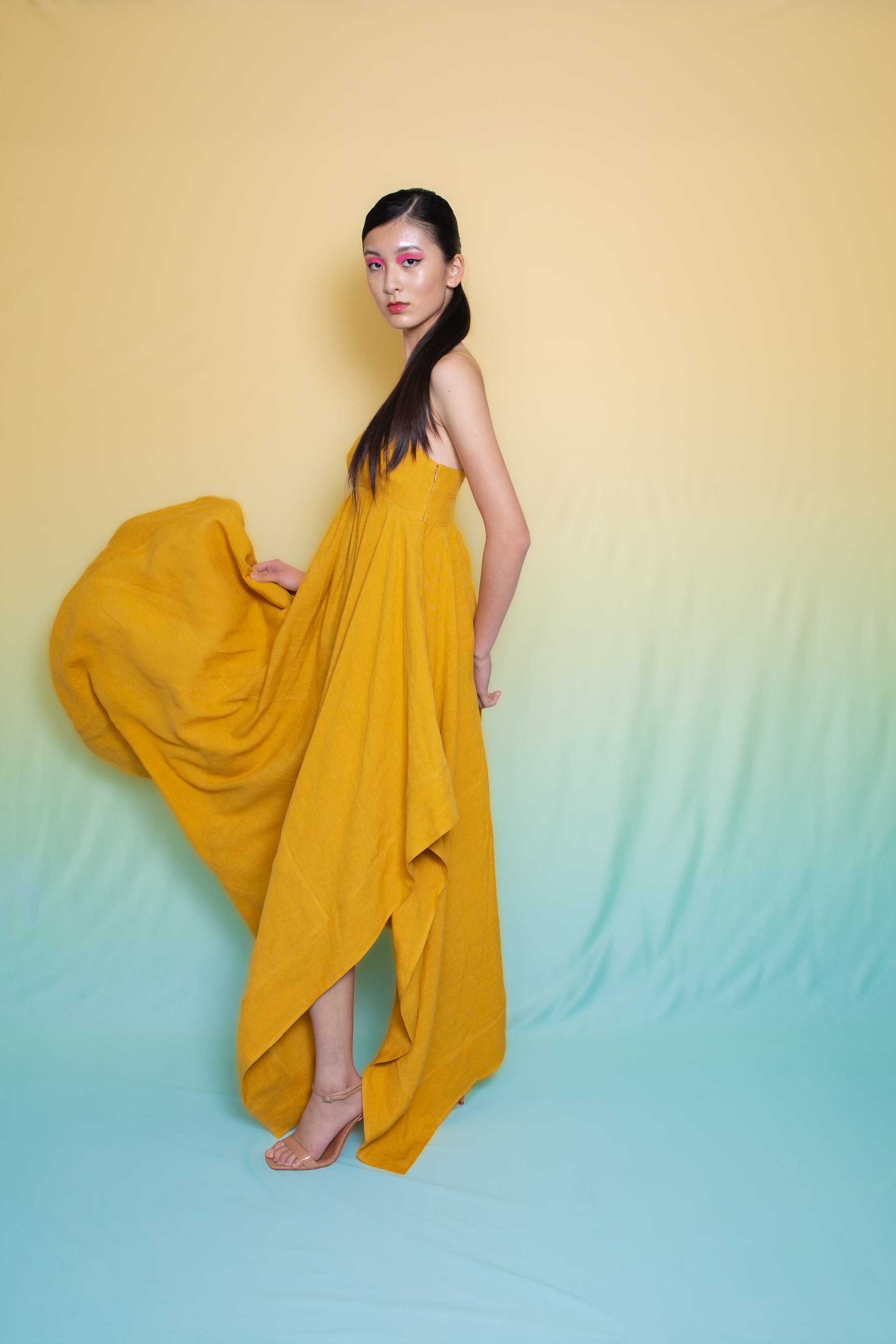 Tamaris Linen Scarf Edge Dress Gold