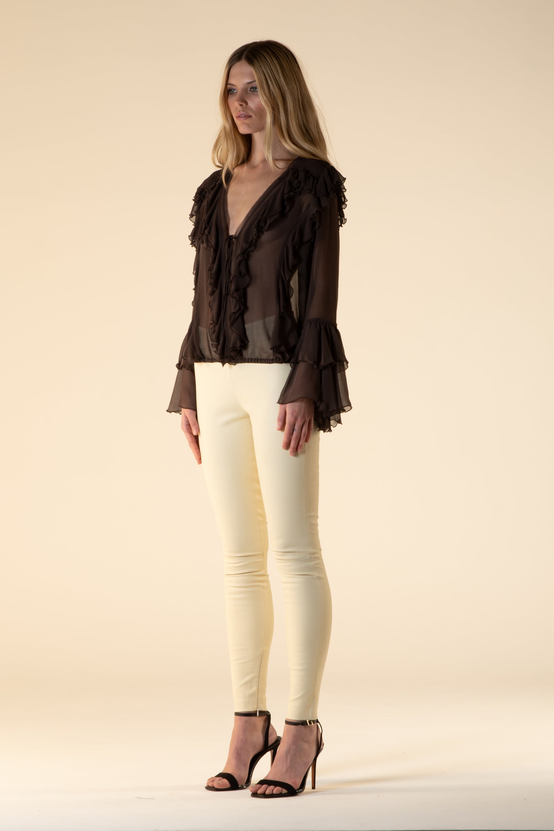 Leather Stretch Leggings Ivory 