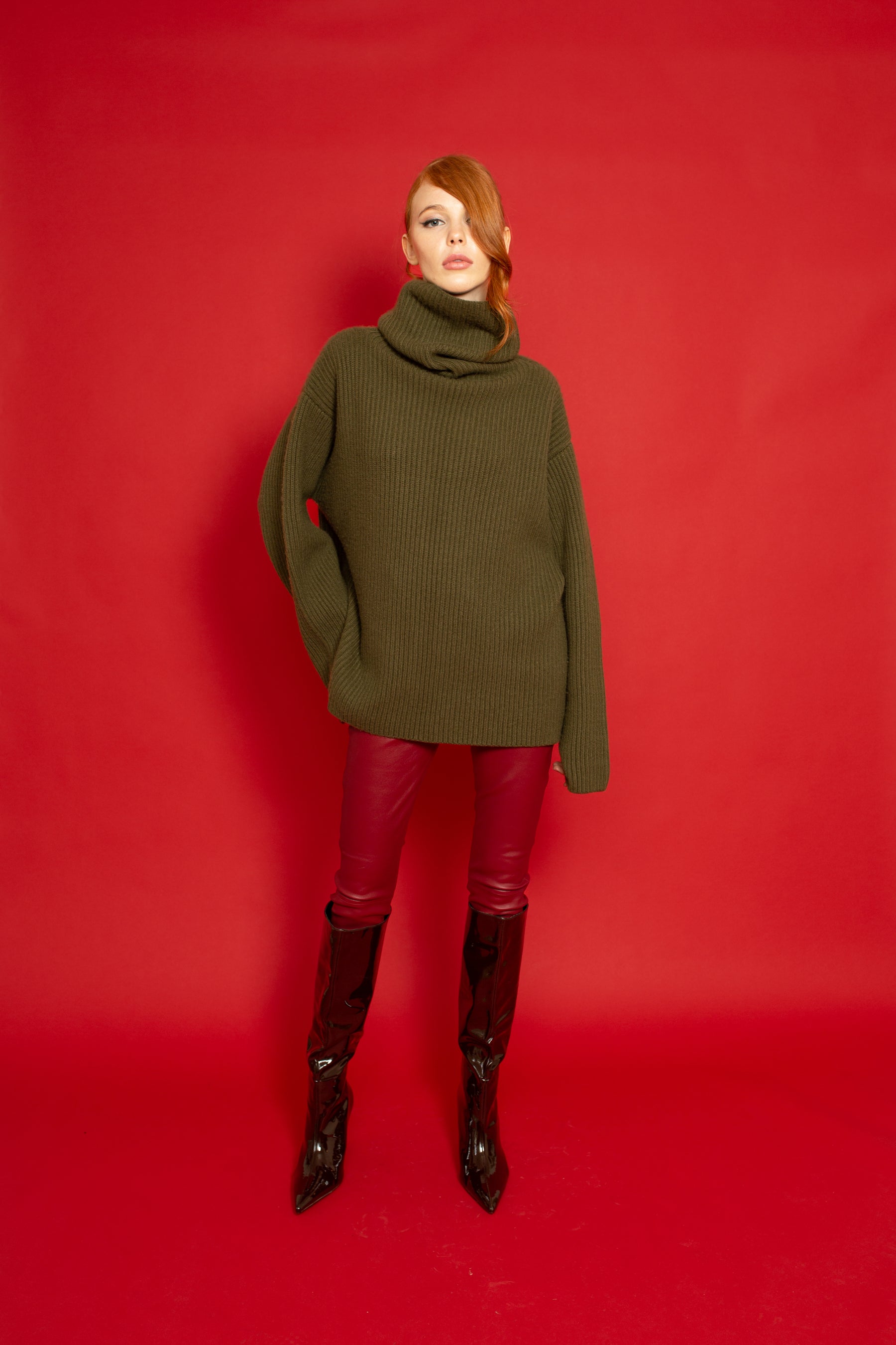 Leather Stretch Pants Oxblood 