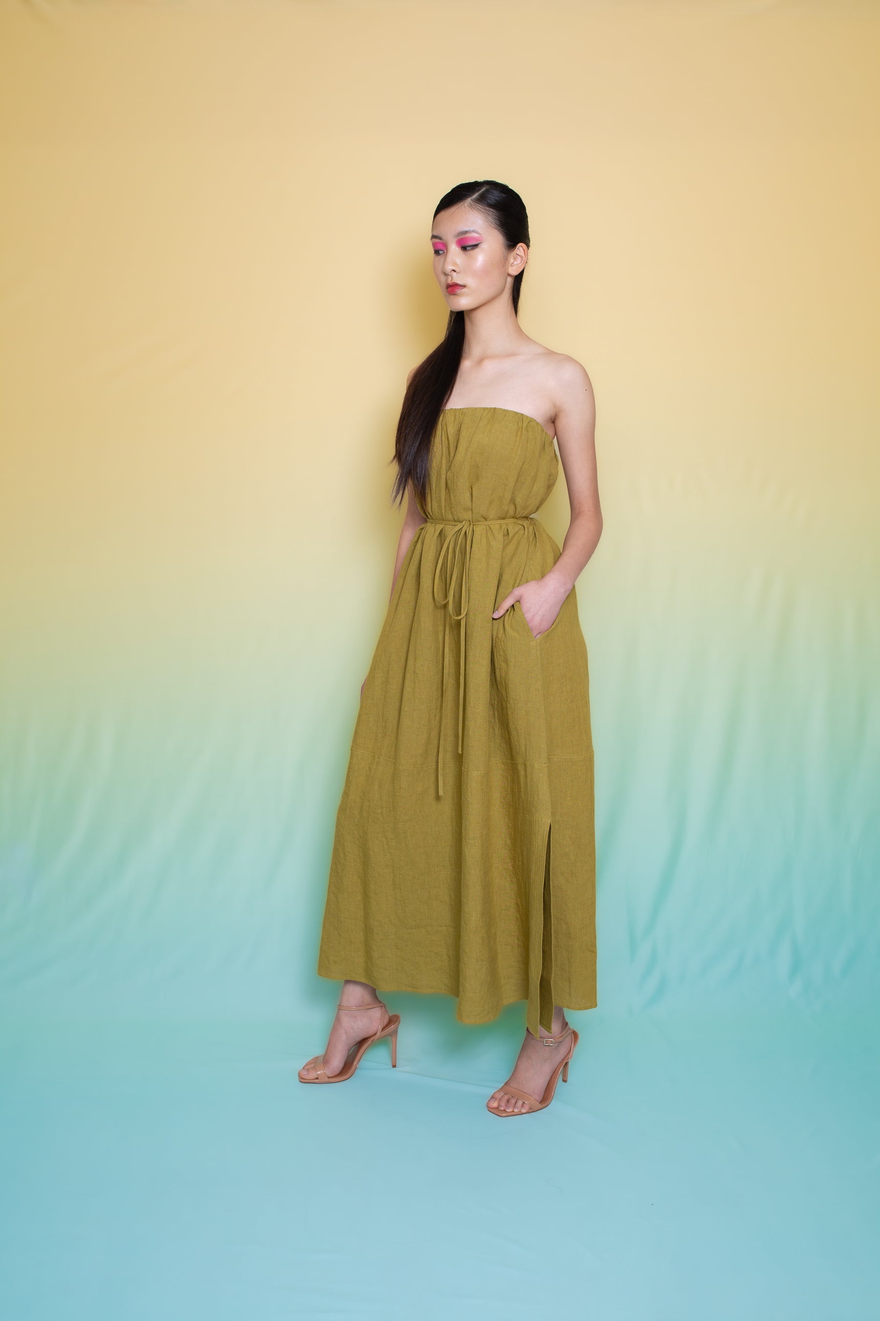 Antibes Linen Dress Bustier Tie Pistachio