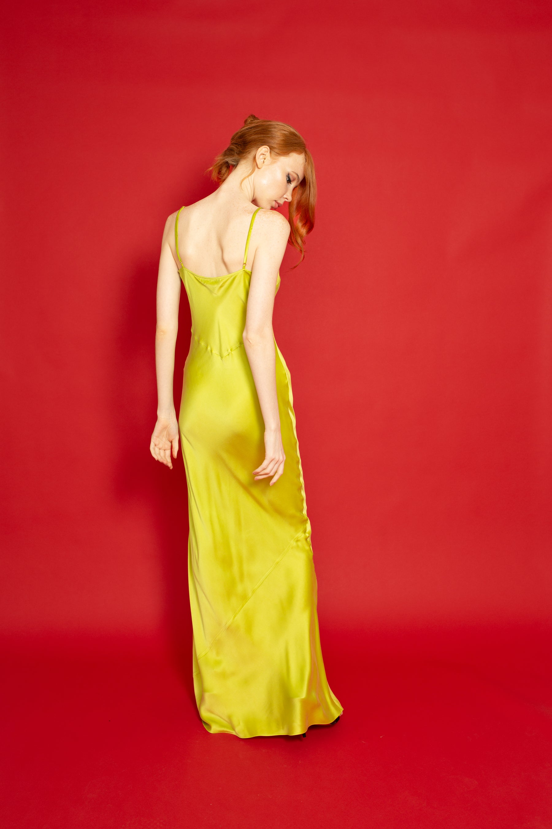 Lotus Bias Cut Silk Slip Dress Acid