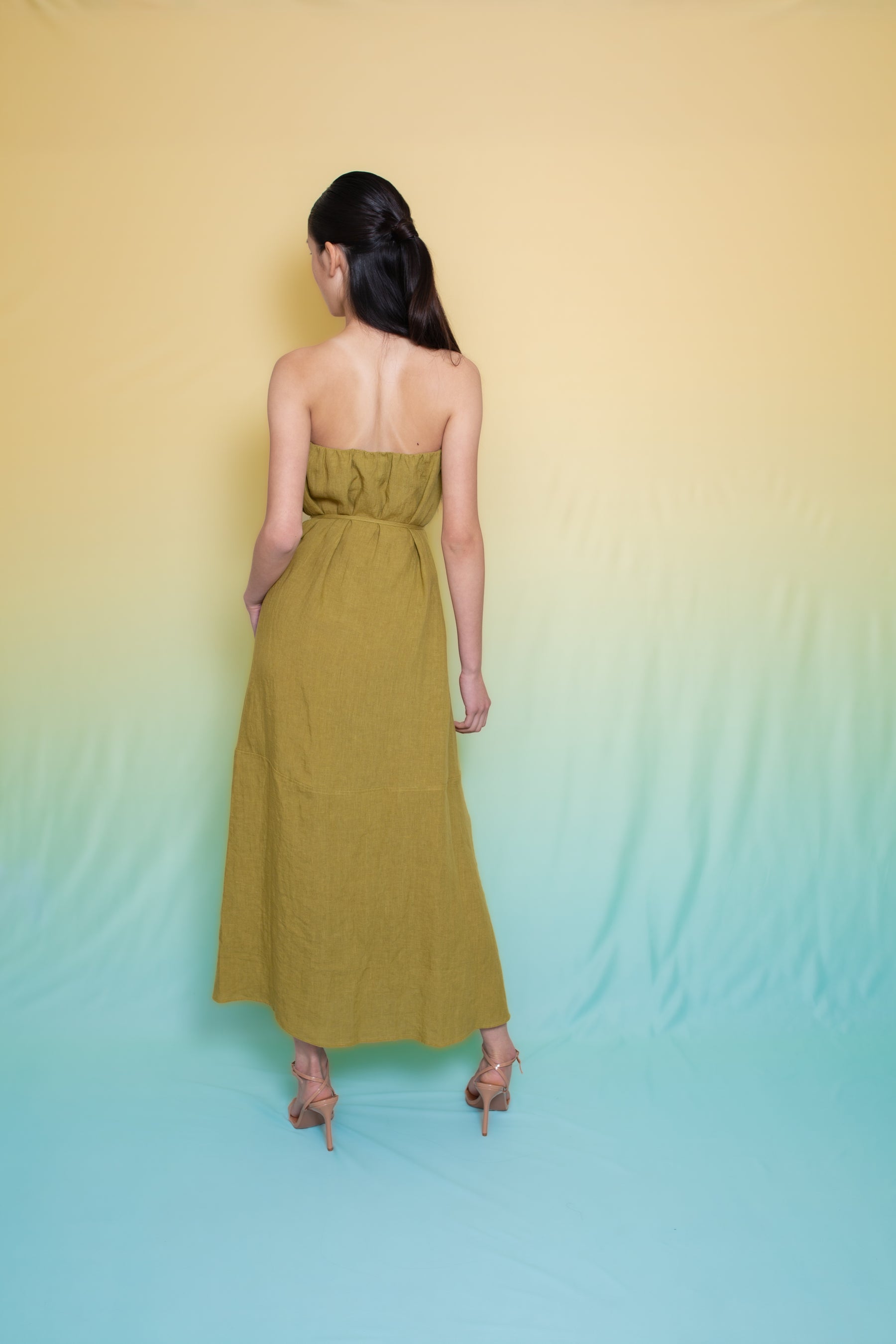 Antibes Linen Dress Bustier Tie Pistachio