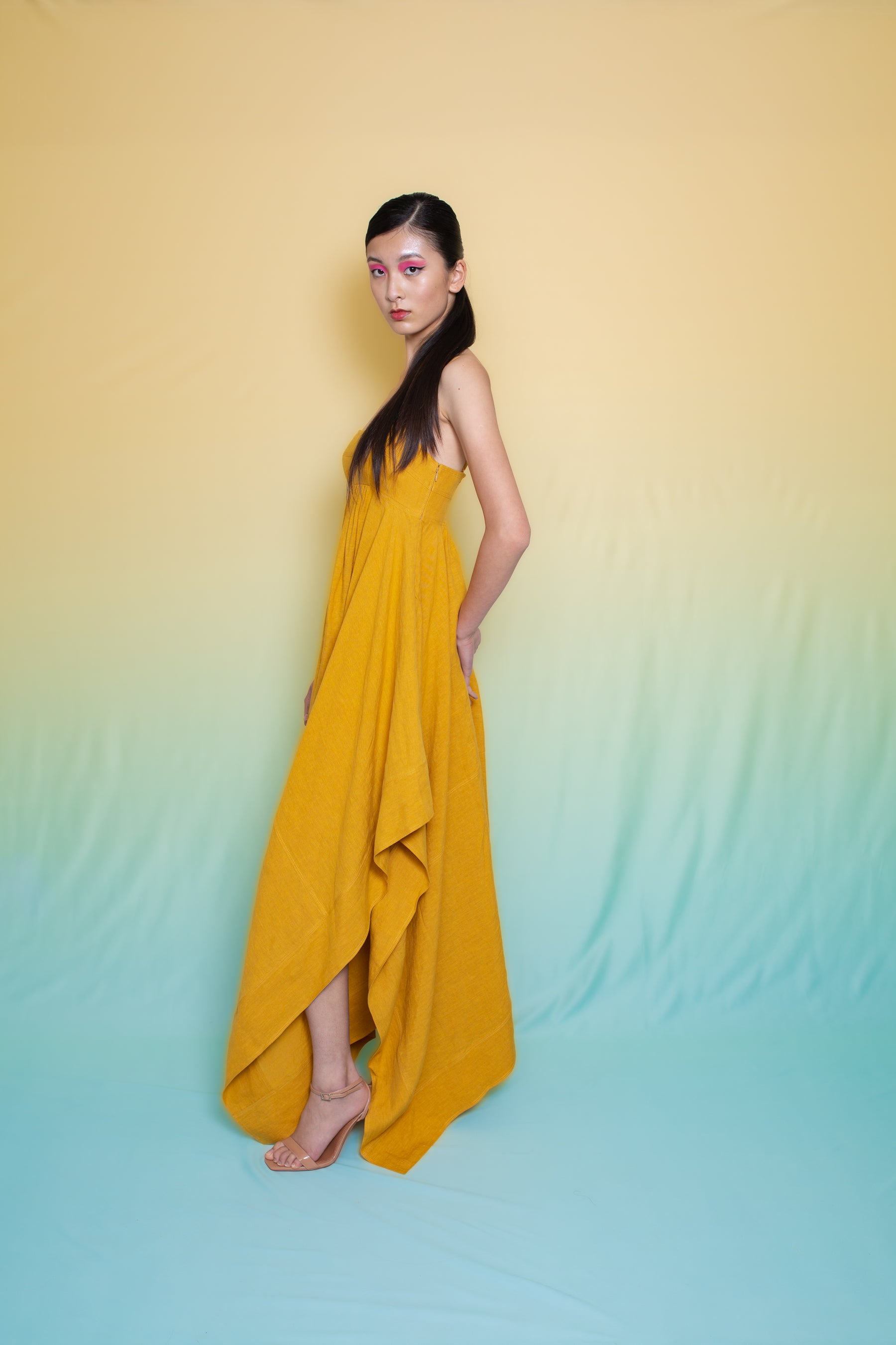 Tamaris Linen Scarf Edge Dress Gold