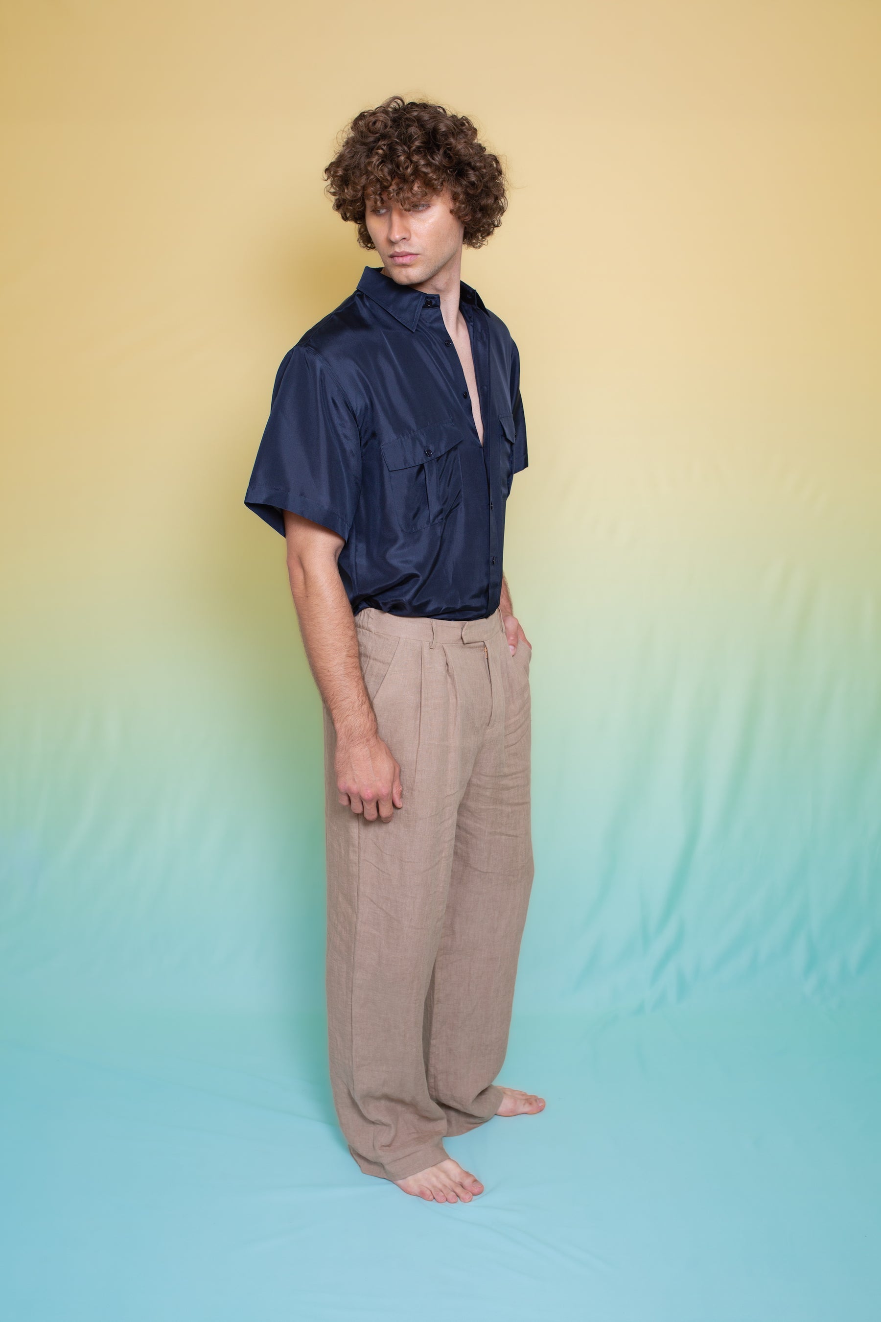 Safari Double Pocket Silk Shirt Ink 