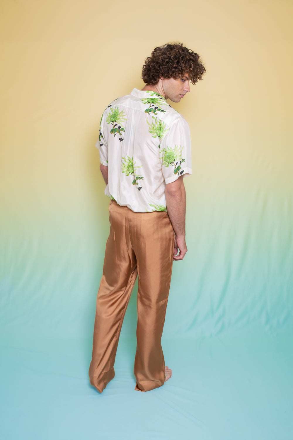 Safari Double Pocket Silk Shirt Green Chrysanthemum 