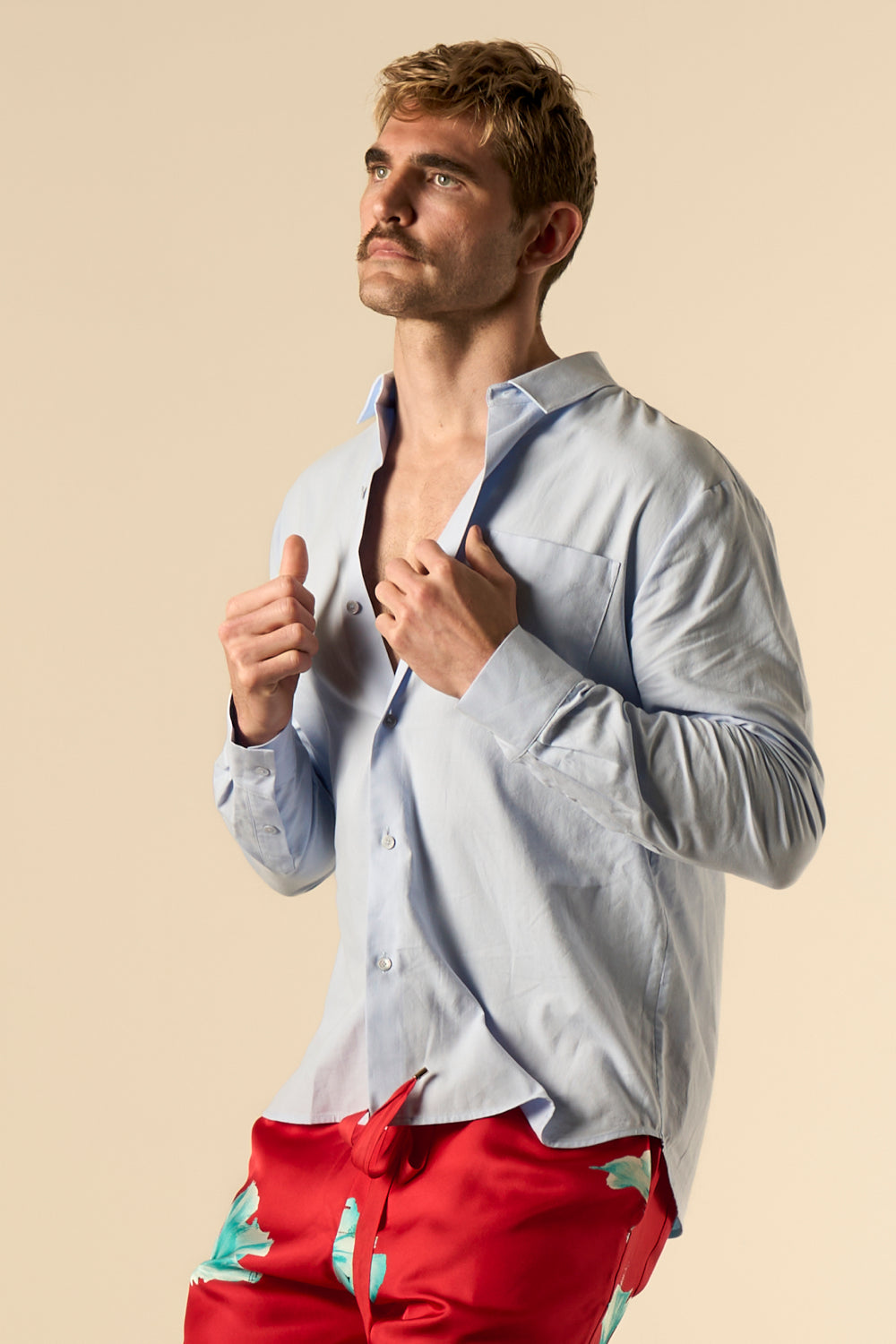 Ruben Long Sleeve Cotton Shirt Pale Blue 