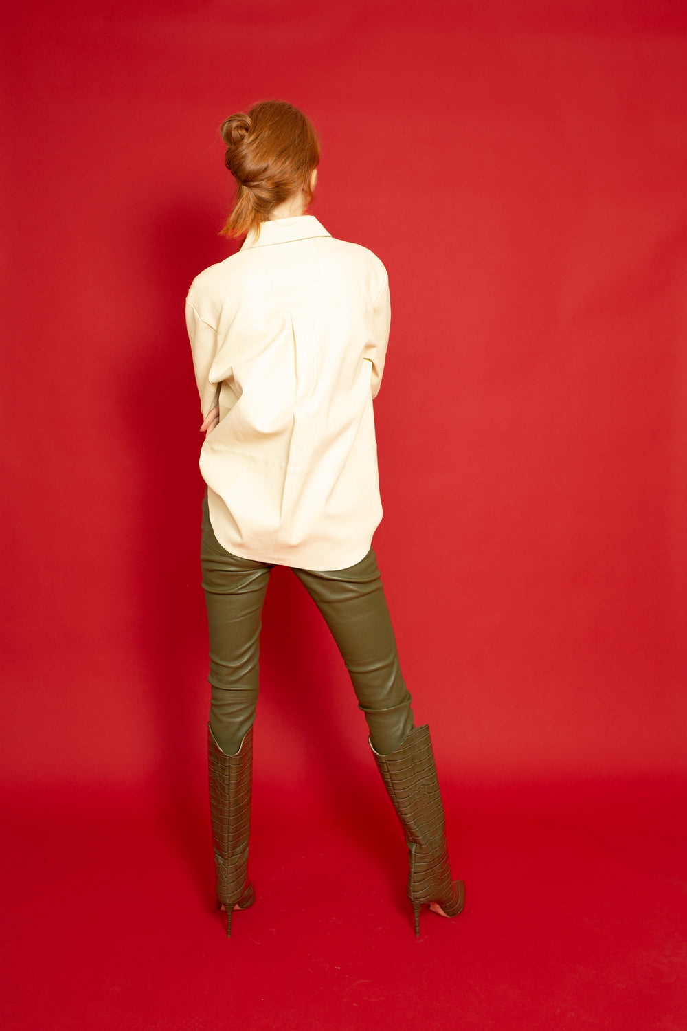Leather Stretch Pants Army Green 