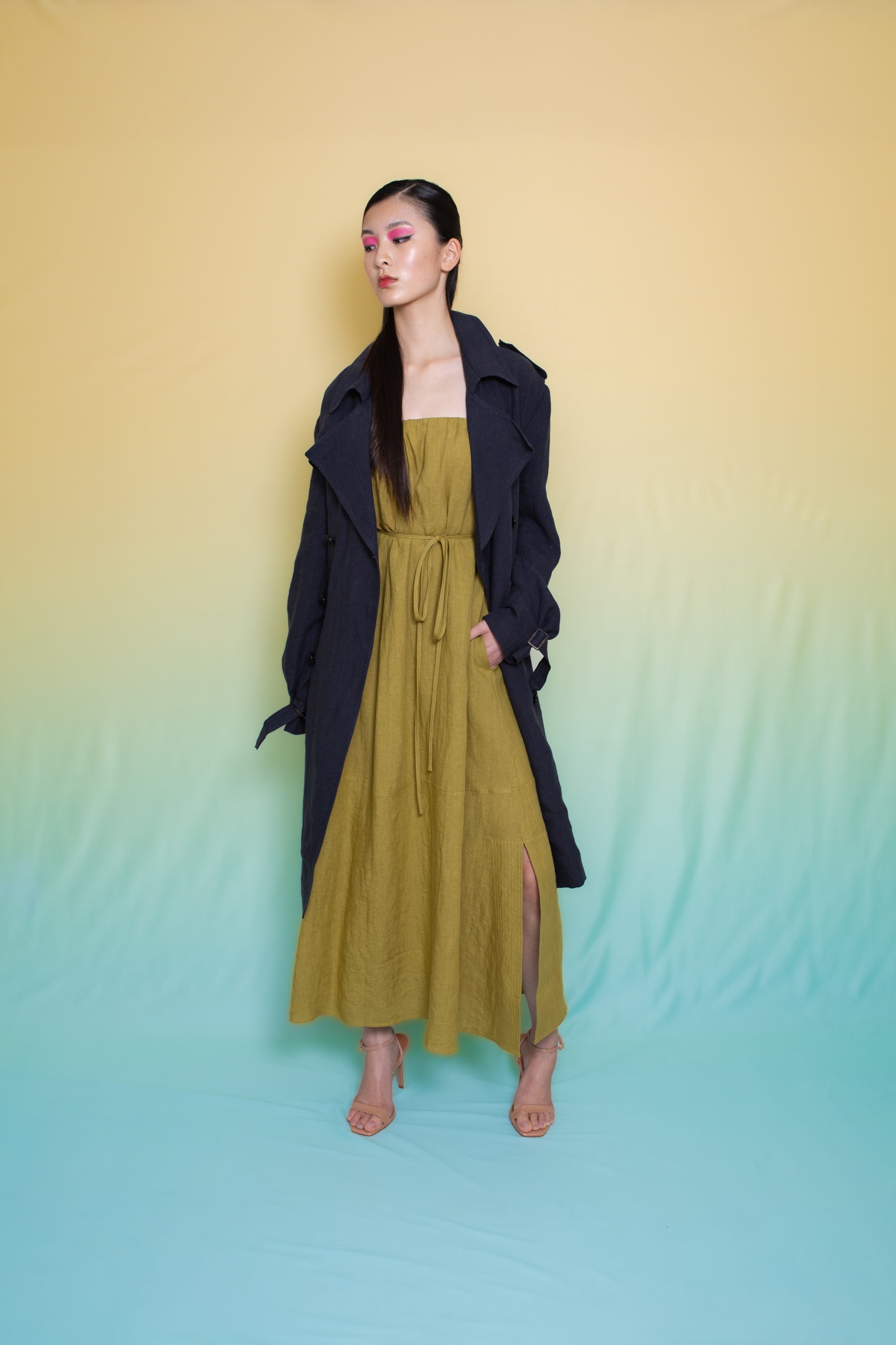 Antibes Linen Dress Bustier Tie Pistachio