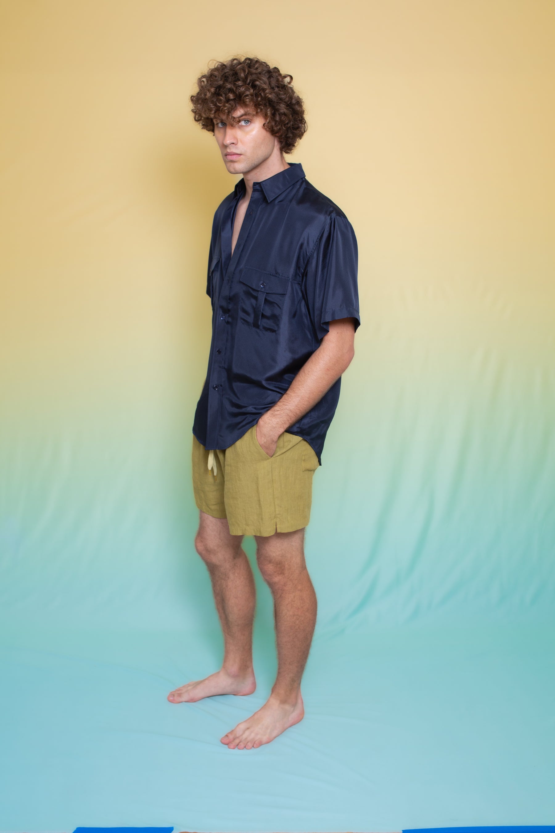 Safari Double Pocket Silk Shirt Ink 