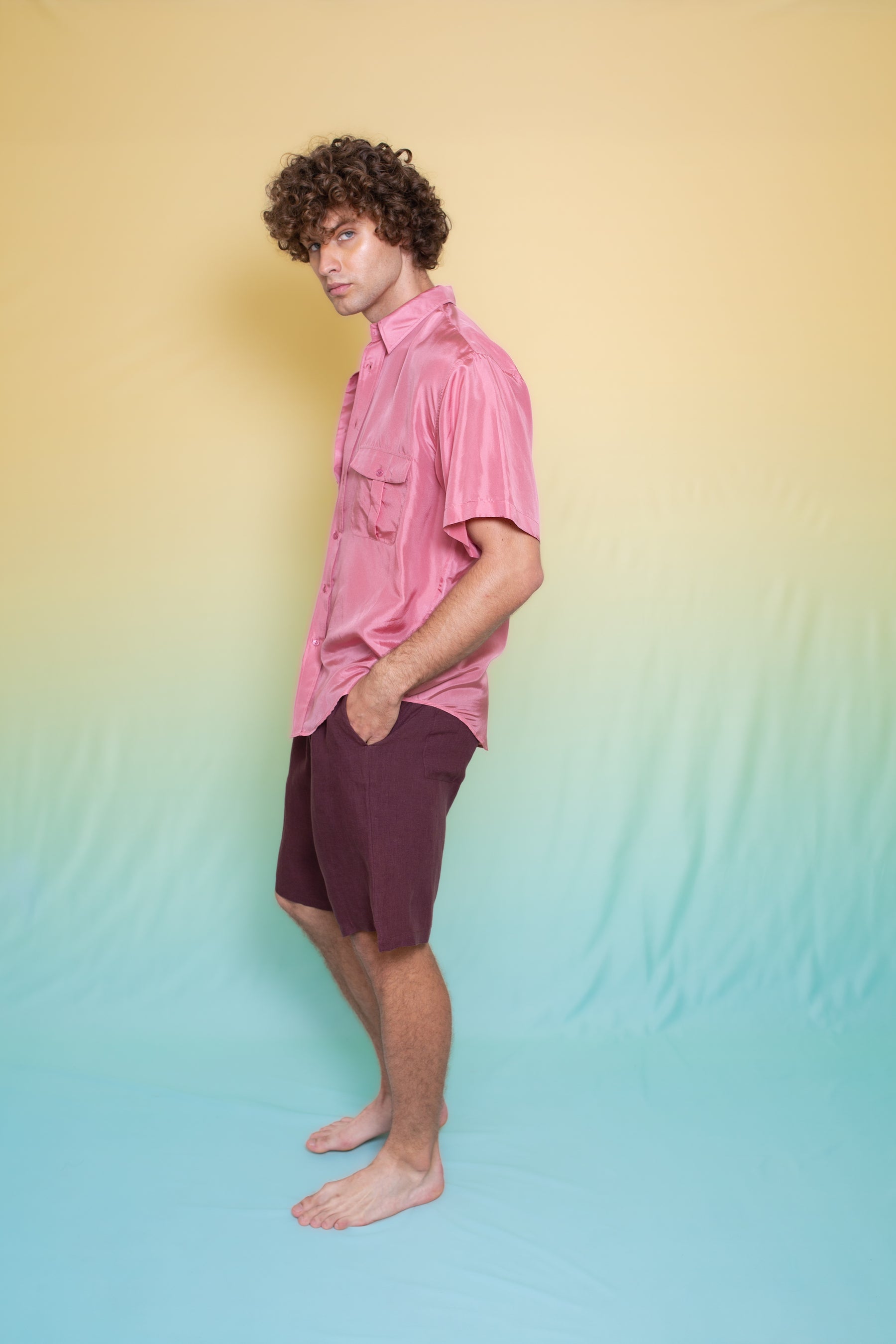 Safari Double Pocket Silk Shirt Peach 