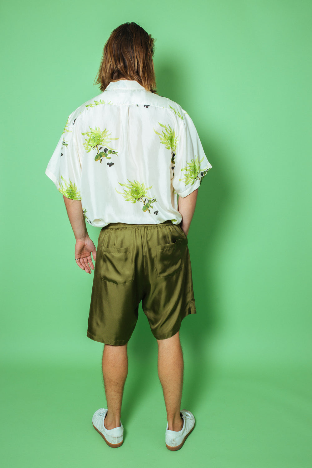 Safari Double Pocket Silk Shirt Green Chrysanthemum 