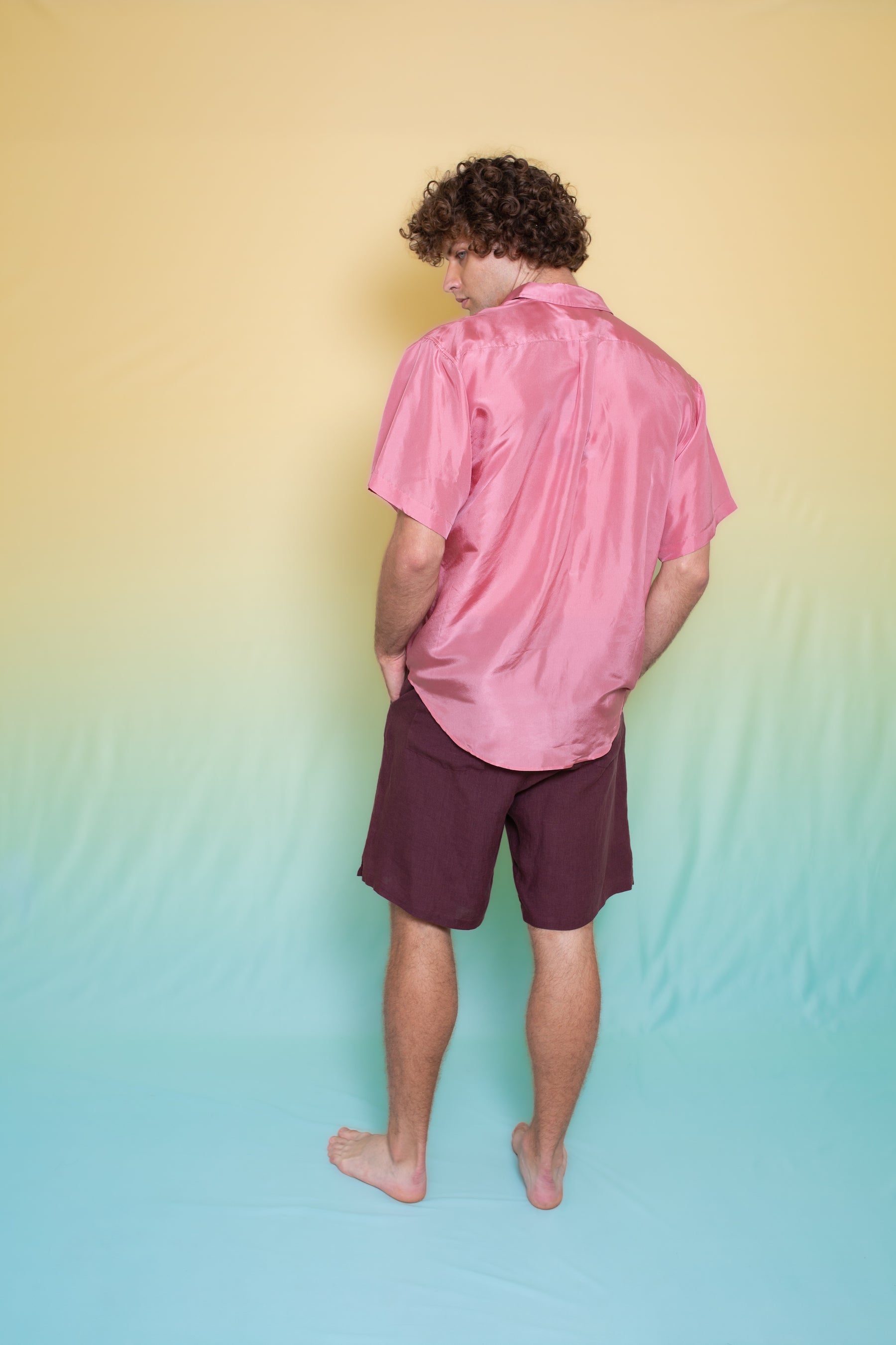 Safari Double Pocket Silk Shirt Peach 