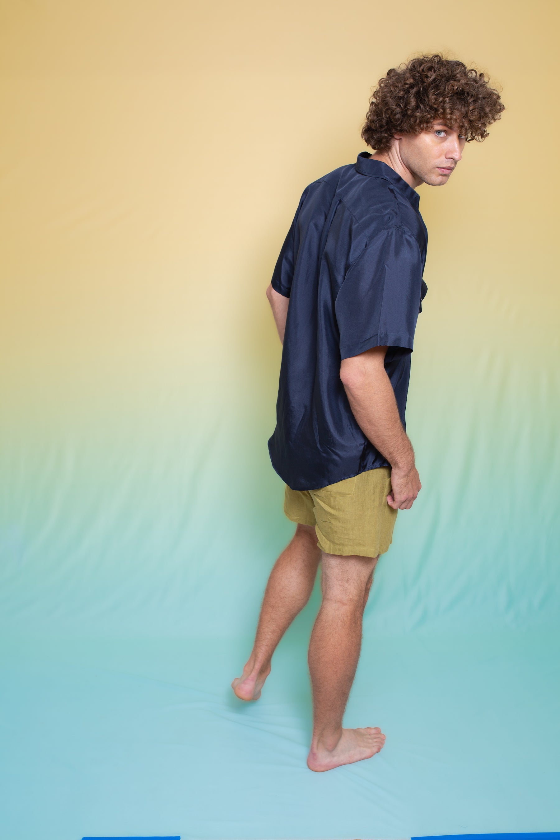 Safari Double Pocket Silk Shirt Ink 