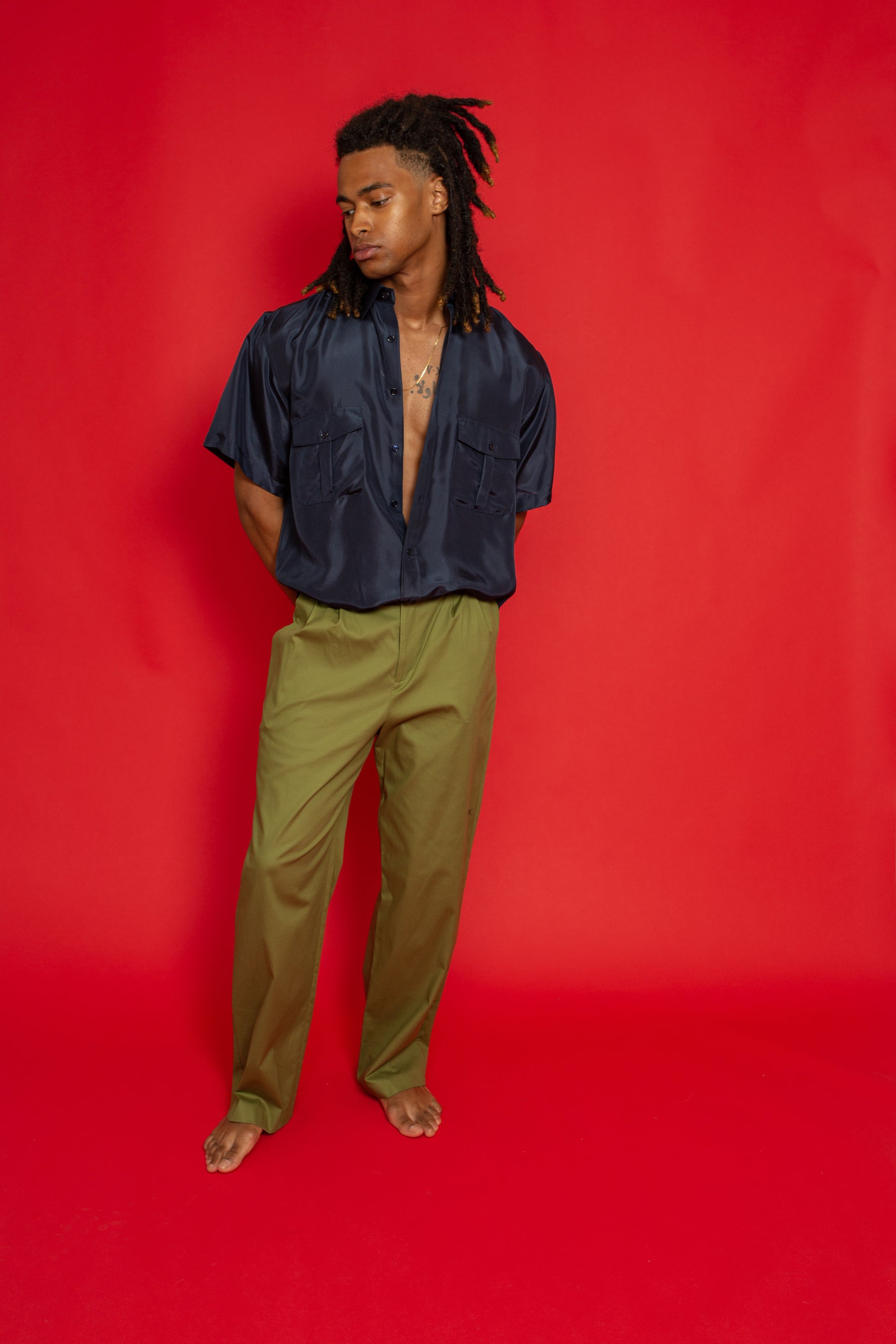 Safari Double Pocket Silk Shirt Ink 