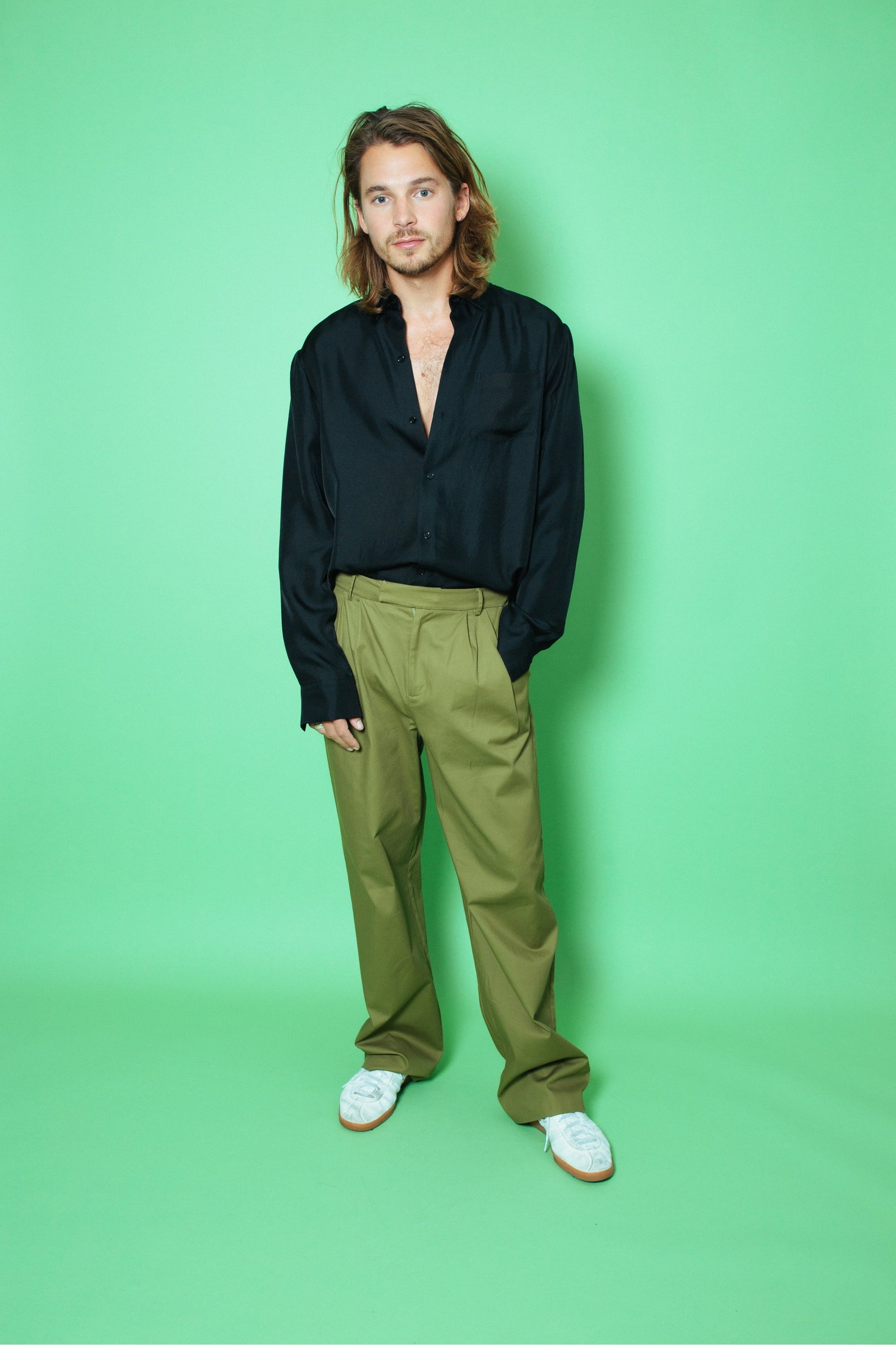 Ruben Long Sleeve Silk Shirt Black 