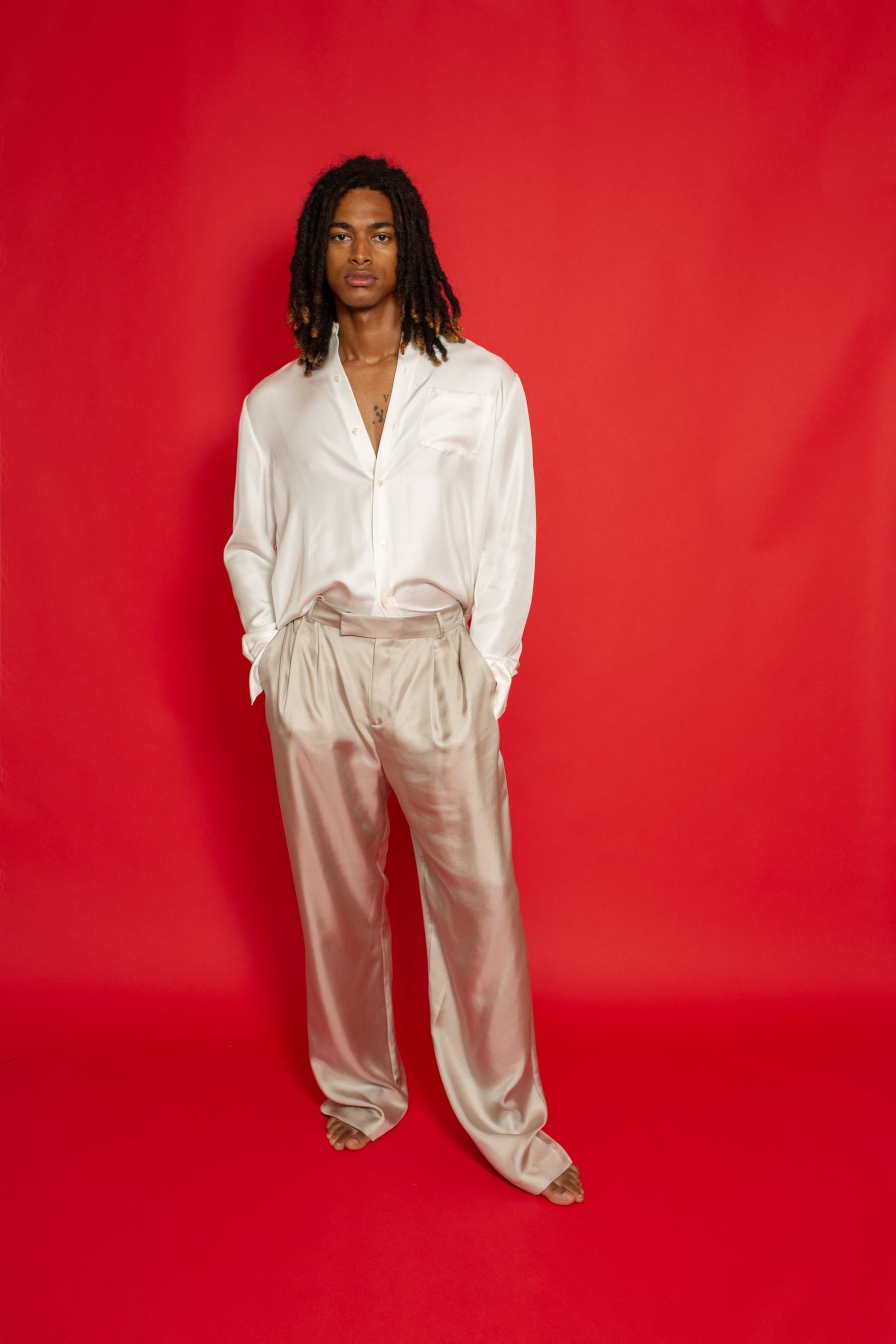 Ruben Long Sleeve Silk Shirt White 