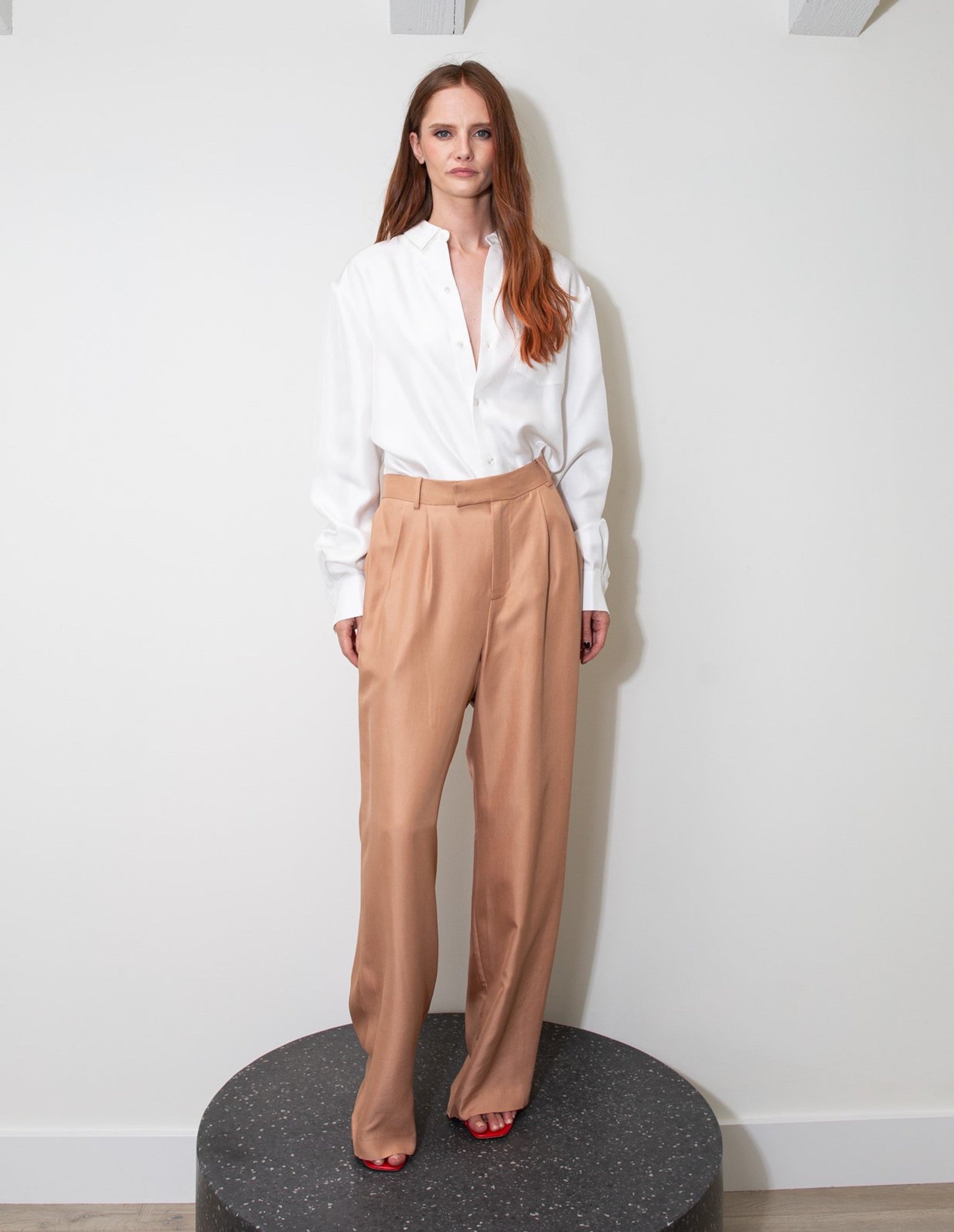 Ruben Long Sleeve Silk Shirt White 